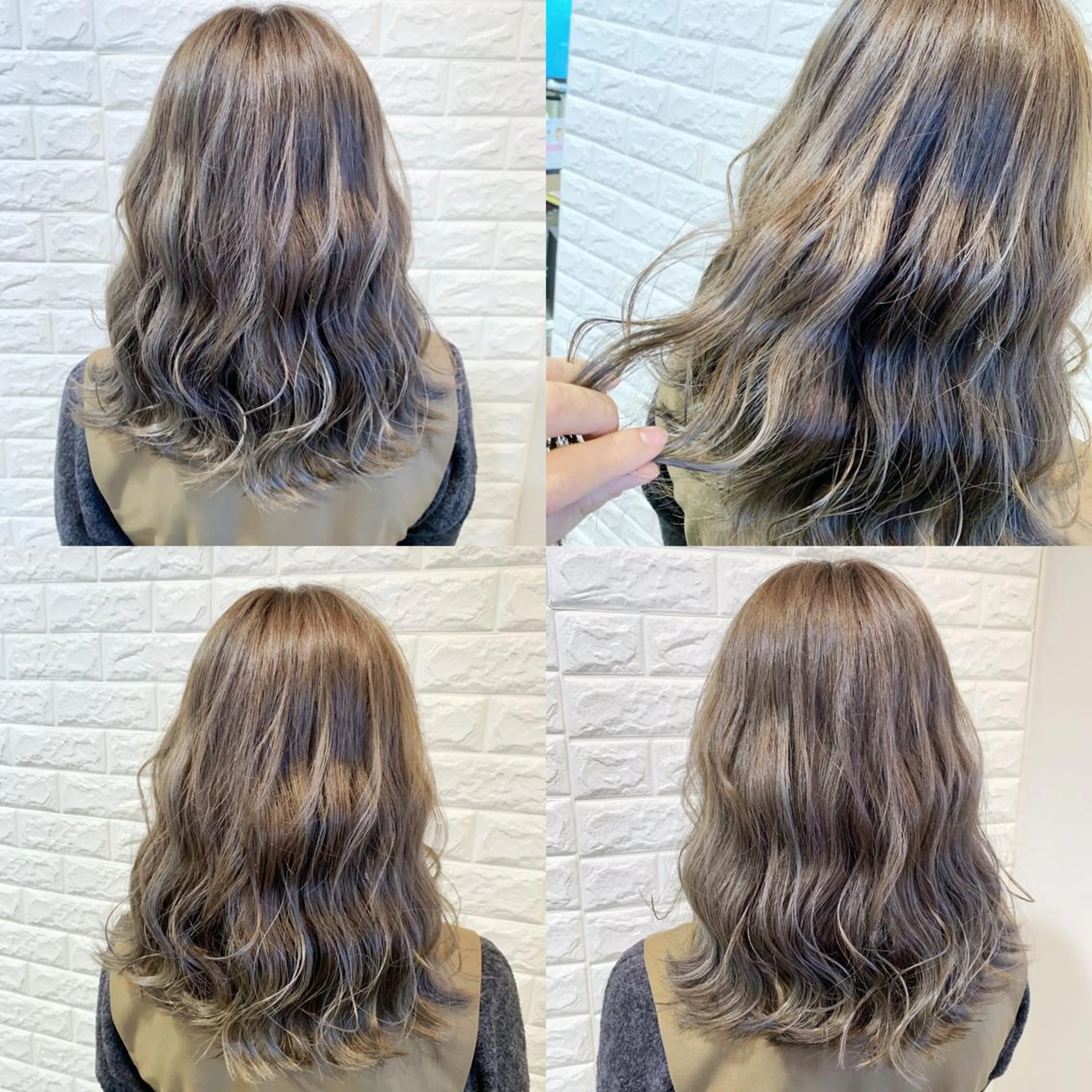セミロング カラー ヘアアレンジ グレージュ ハイトーンカラー カーキグレージュ 🌿‬ ܸAir 透明感🌱西村知佳のヘアスタイル