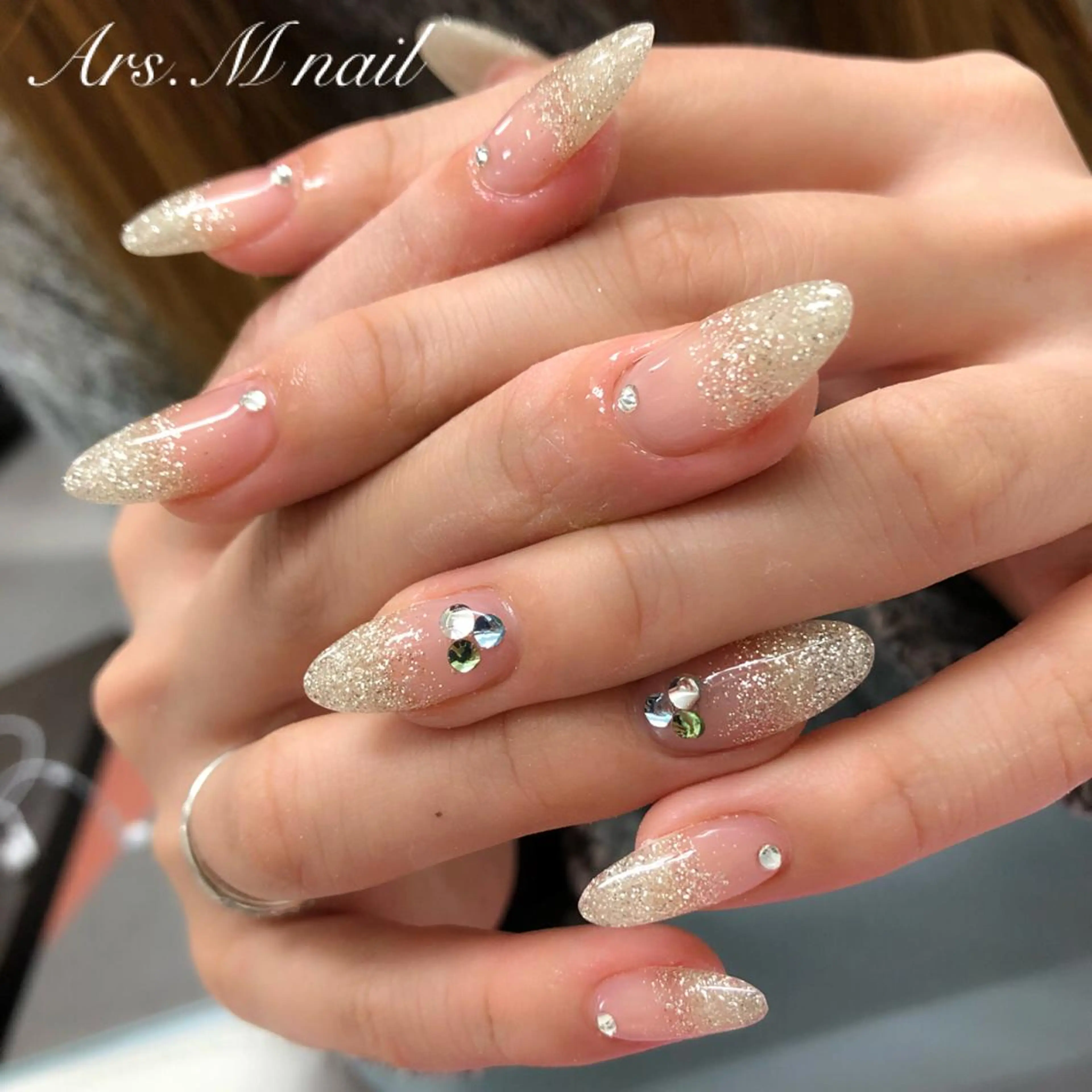 ネイル 長さ出し ストーンネイル ハンドネイル アルス.エム所属・Ars.M nailのネイルデザイン