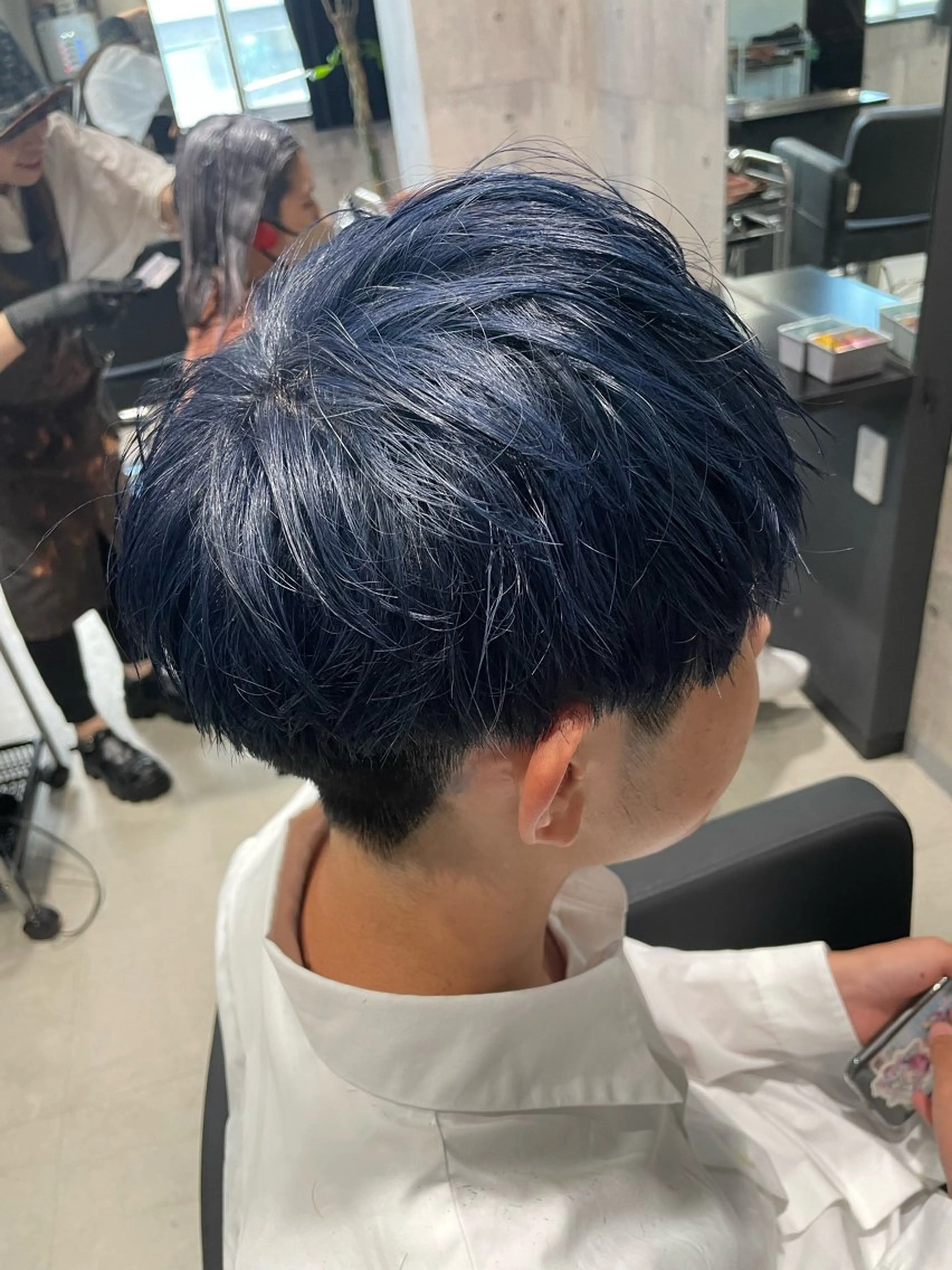 ショート カラー パーマ メンズ ブルーカラー ネイビーカラー ヘアカラー _white【京橋店】所属・_WHITE / KENTOのヘアスタイル