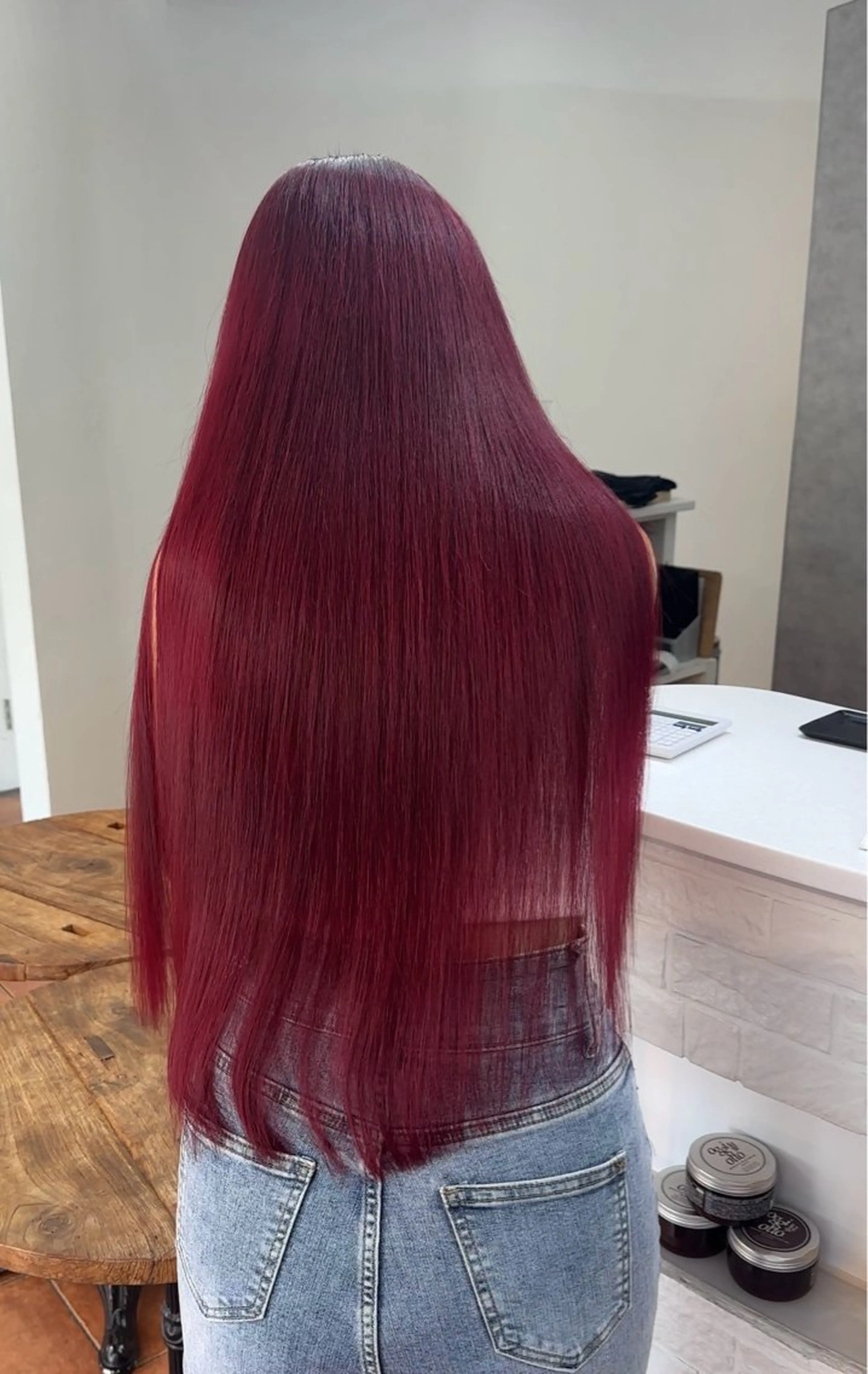 ロング カラー ブリーチ カシス ブリーチなしカラー ピンクカラー ブリーチなしピンク 吉村のヘアスタイル