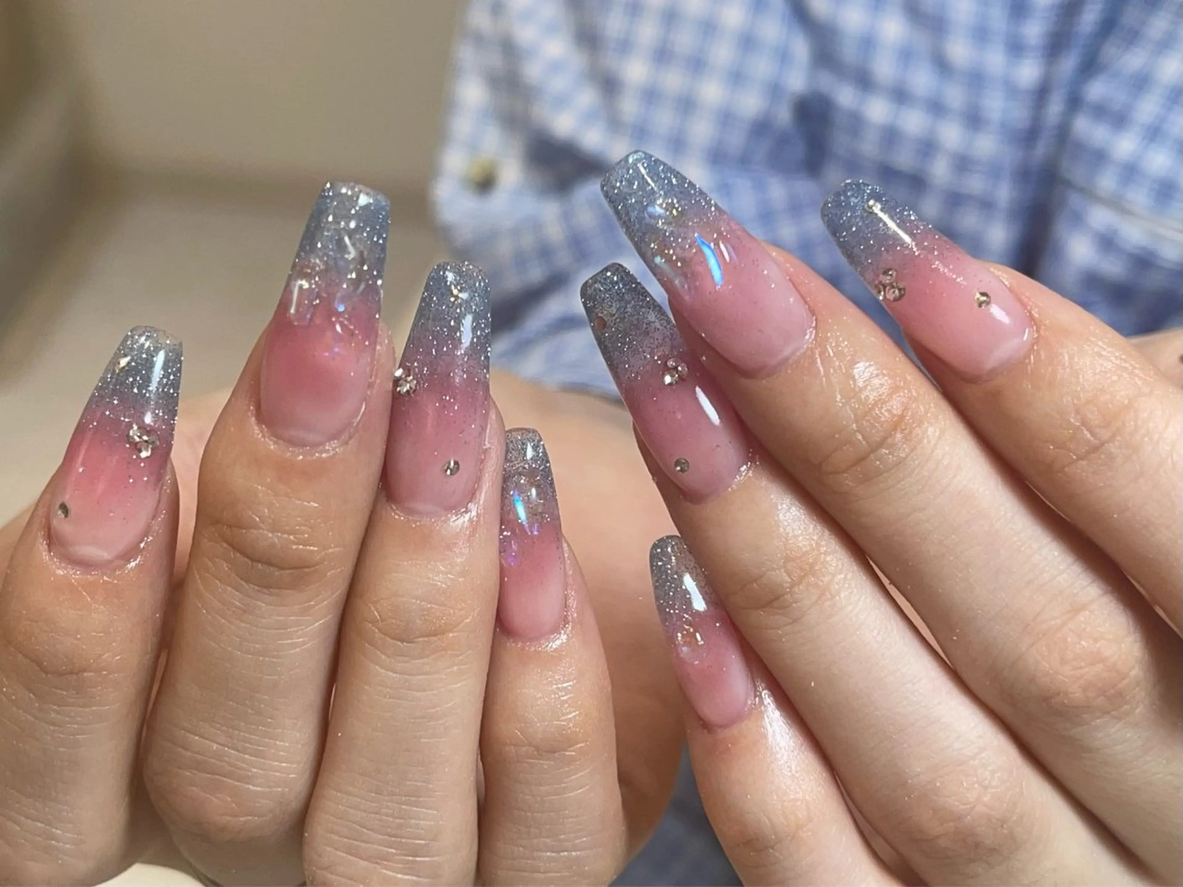ネイル フレンチネイル ガーリー ガラスフレンチ 韓国ネイル ロングネイル ハンドネイル Venusパラジェル 長さだし専門店のネイルデザイン