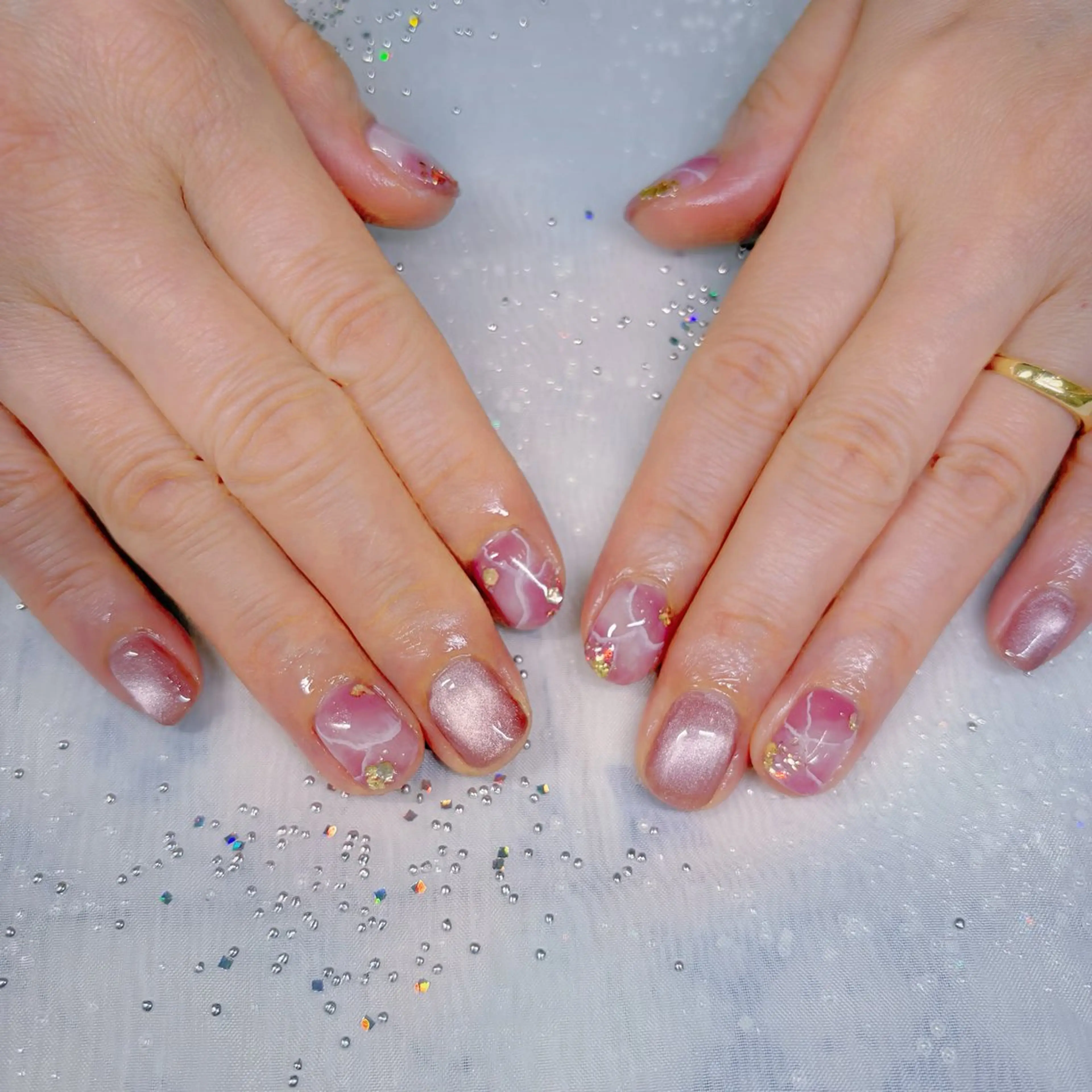 ネイル 大理石ネイル(マーブル) ピンク ハンドネイル 覚王山/池下/名古屋 Nachan🌸のネイルデザイン