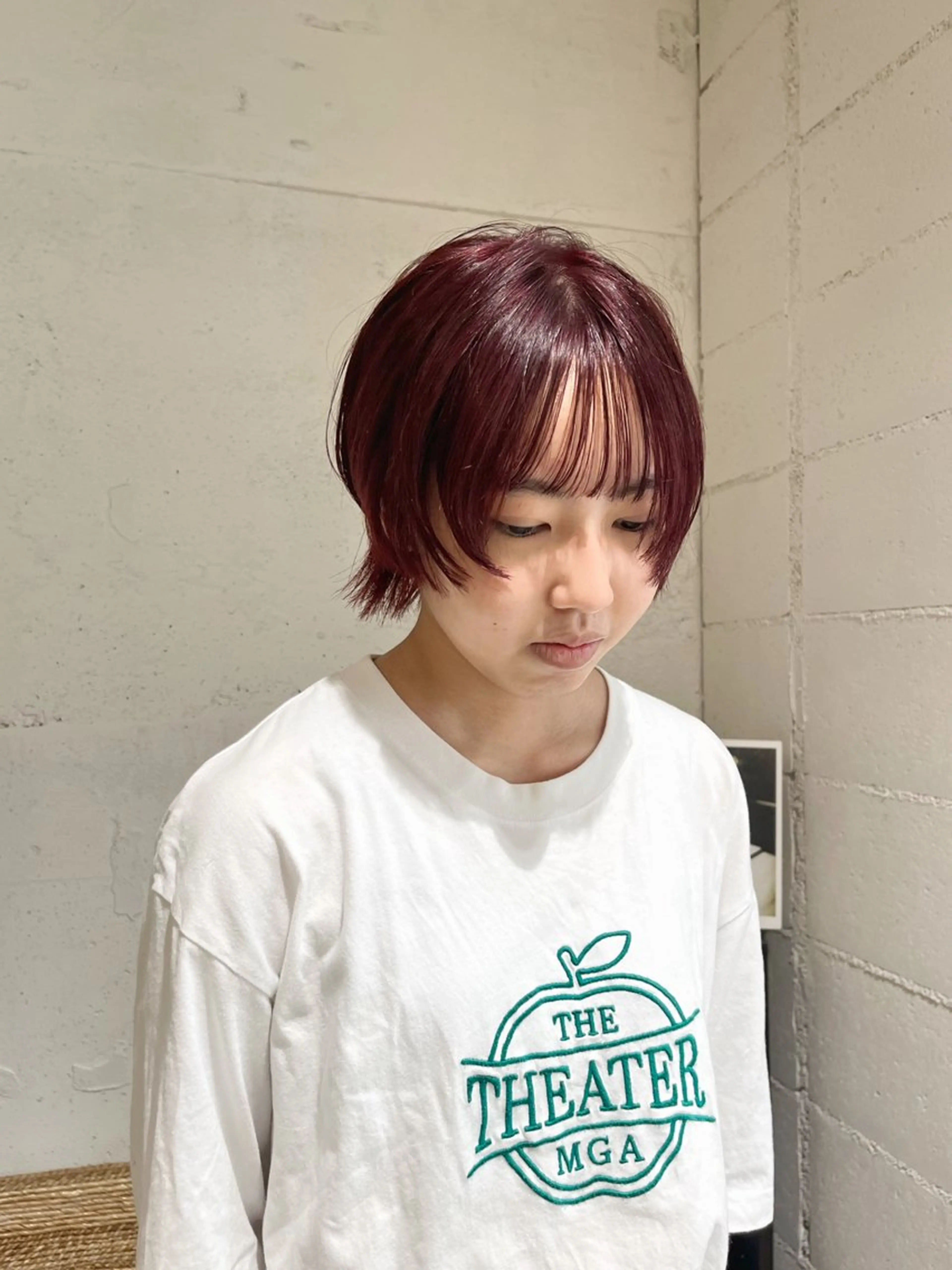 ショート カラー ブリーチ レッドカラー ショートヘア ウルフカット kawai rihoのヘアスタイル