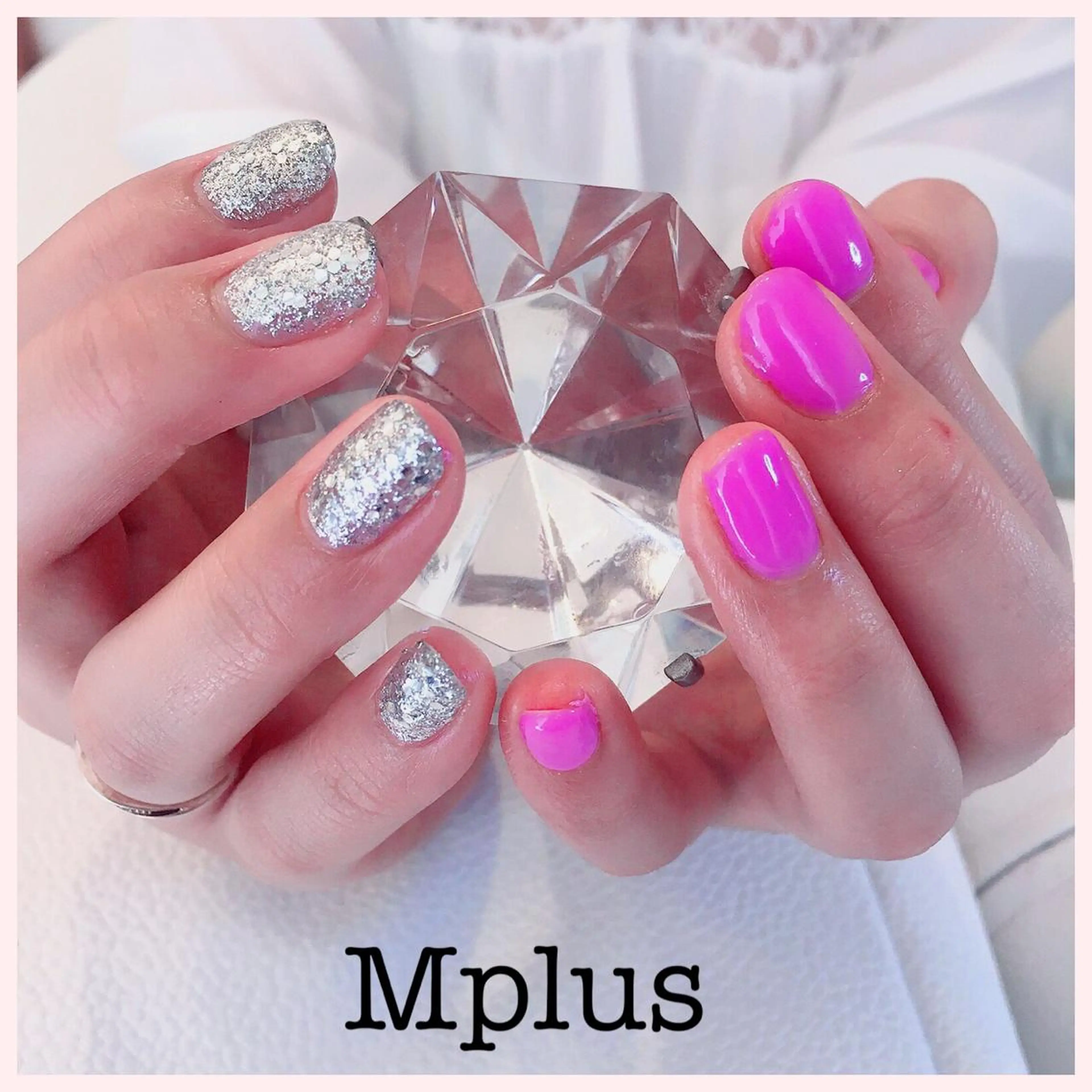 ネイル ラメ(グリッター) ピンク シルバー Mplus miyukiのネイルデザイン