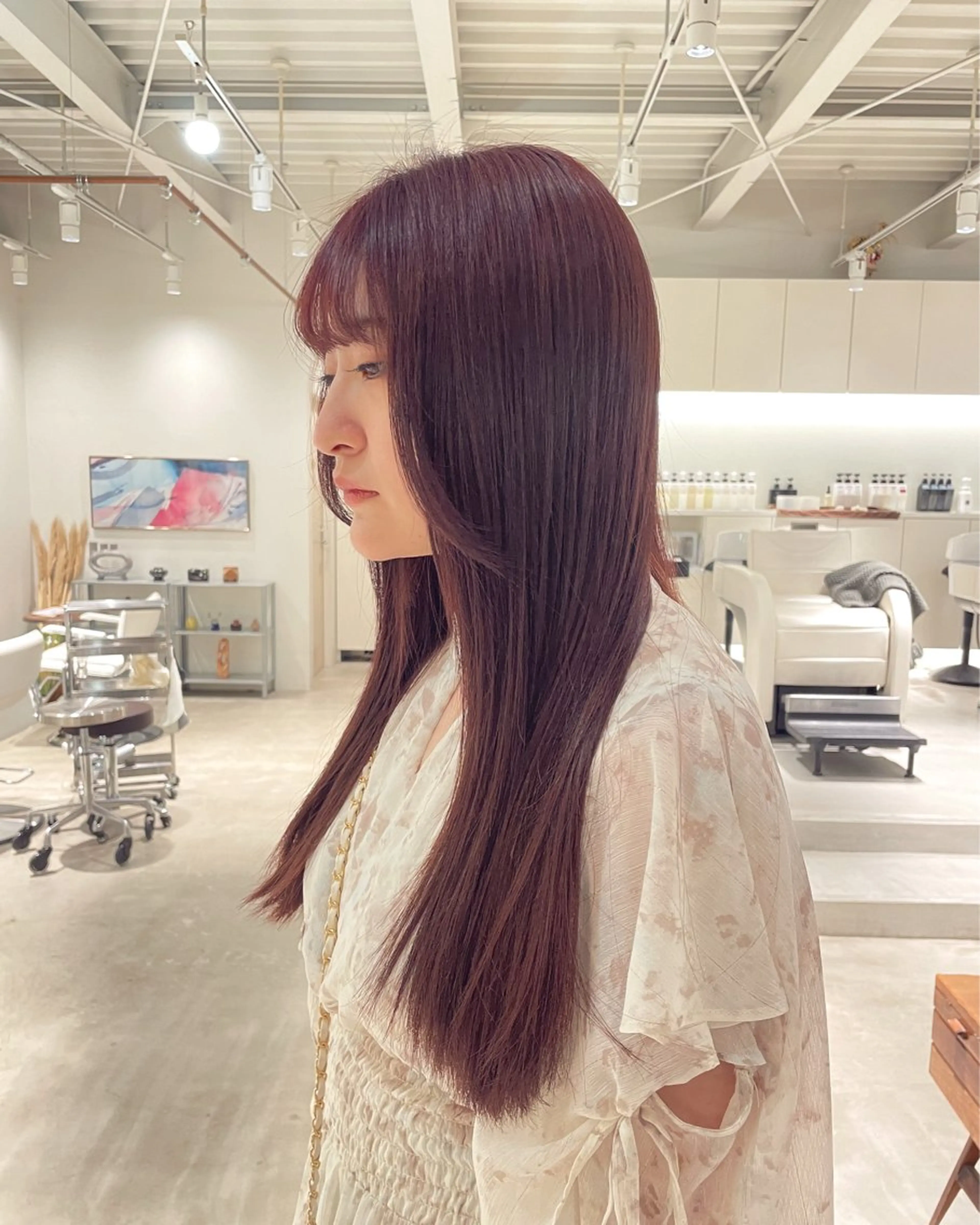 ロング カラー ラベンダーカラー ピンクカラー ピンクラベンダー ヘアカラー 安西 香利奈のヘアスタイル