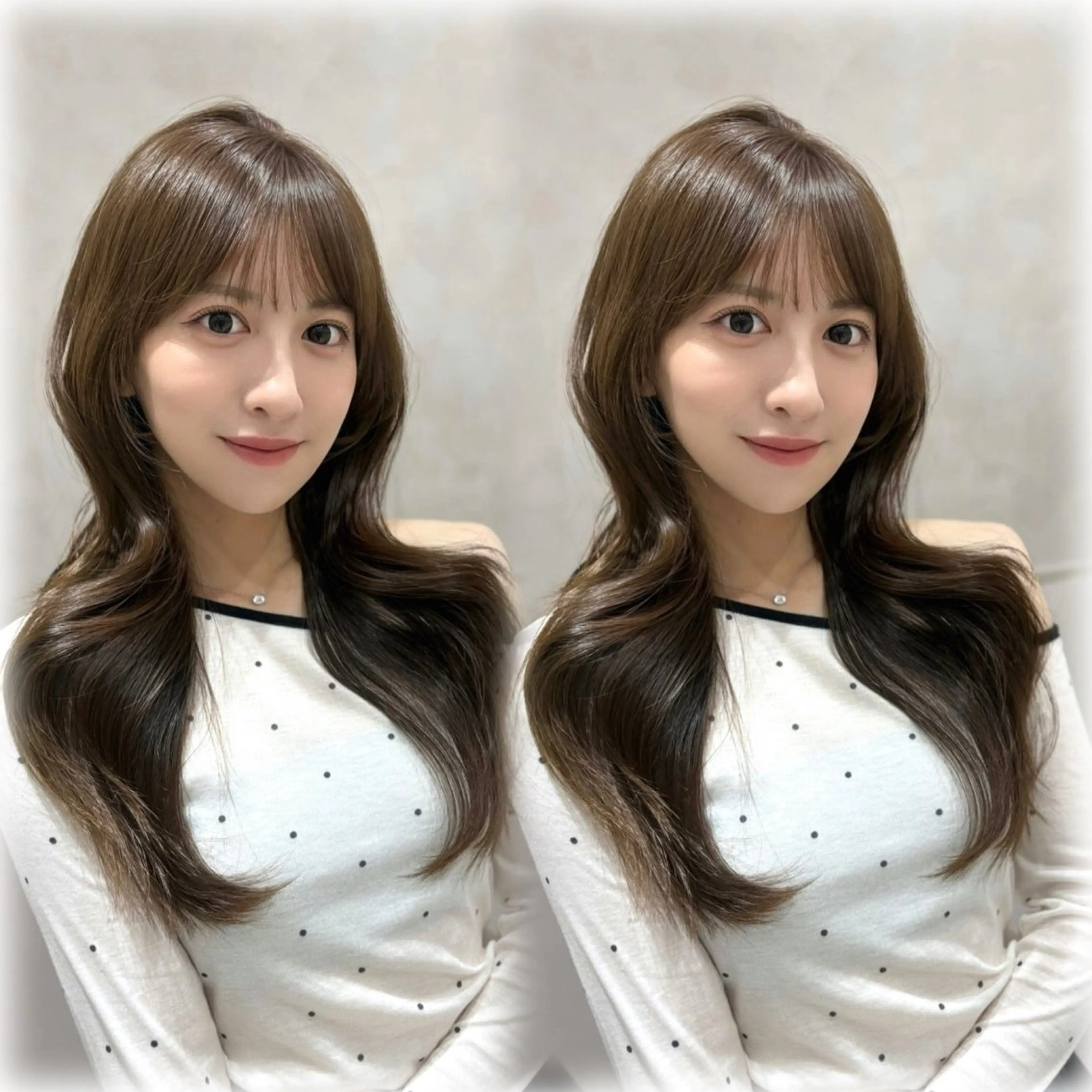 ロング カラー ブラウンカラー くびれヘア ヘアカラー トリートメント ✨韓国風レイヤー/ 透明感カラー🩶りくのヘアスタイル