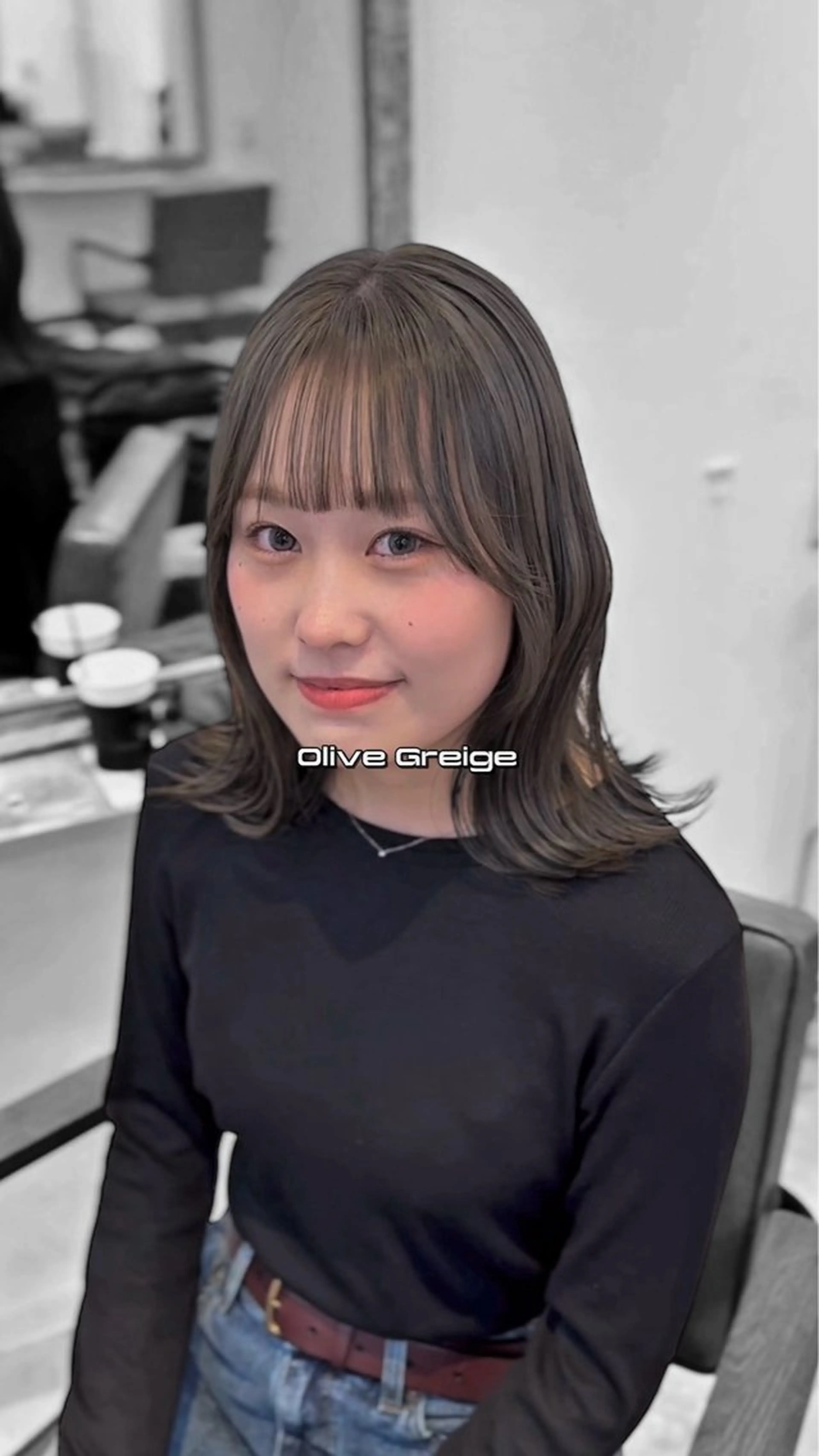 ミディアム カラー ブリーチ グレージュ オリーブグレージュ オリーブグレー francesca. uraのヘアスタイル