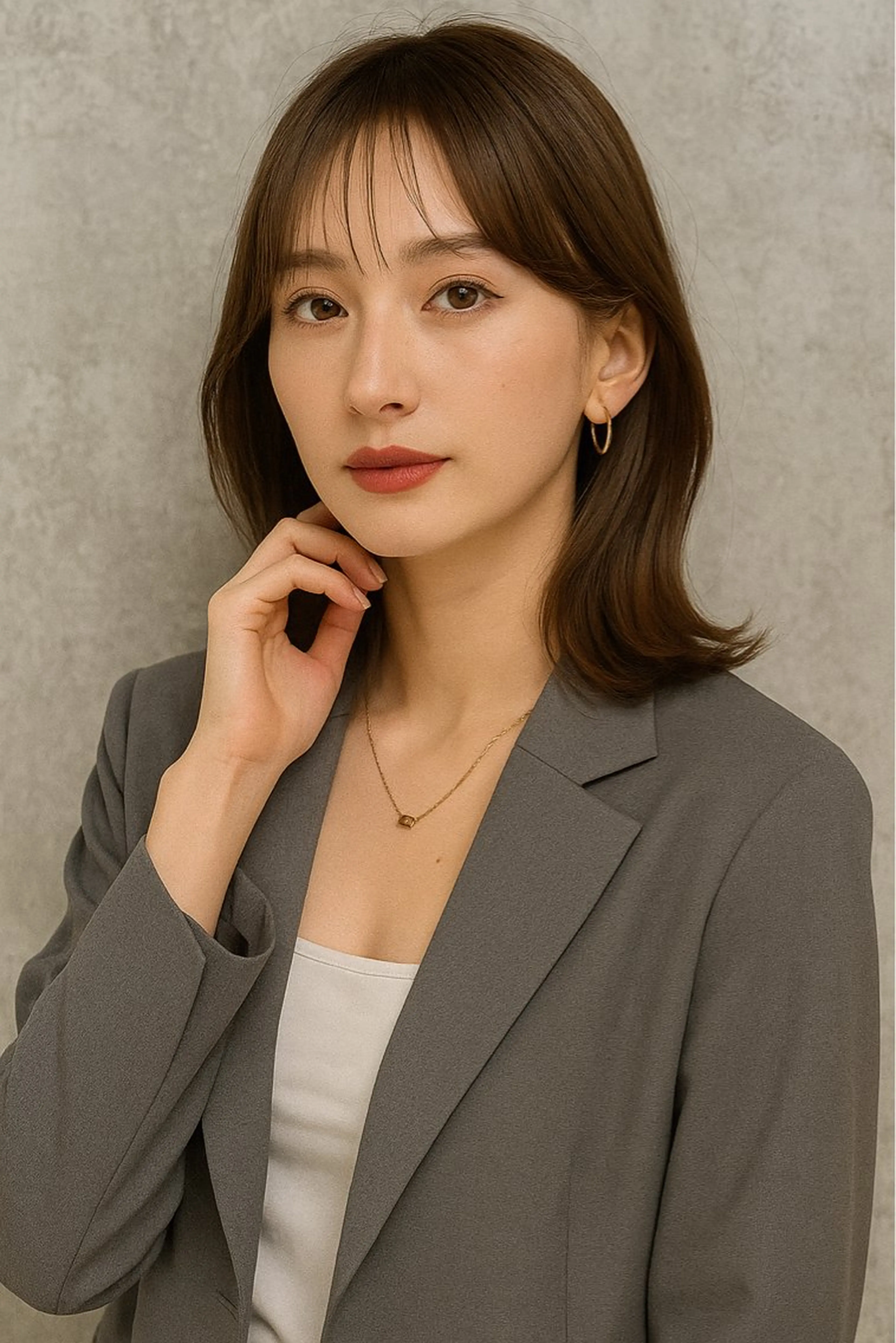 ミディアム アッシュ くびれヘア 顔周りのデザイン特化 井手麻梨栄のヘアスタイル