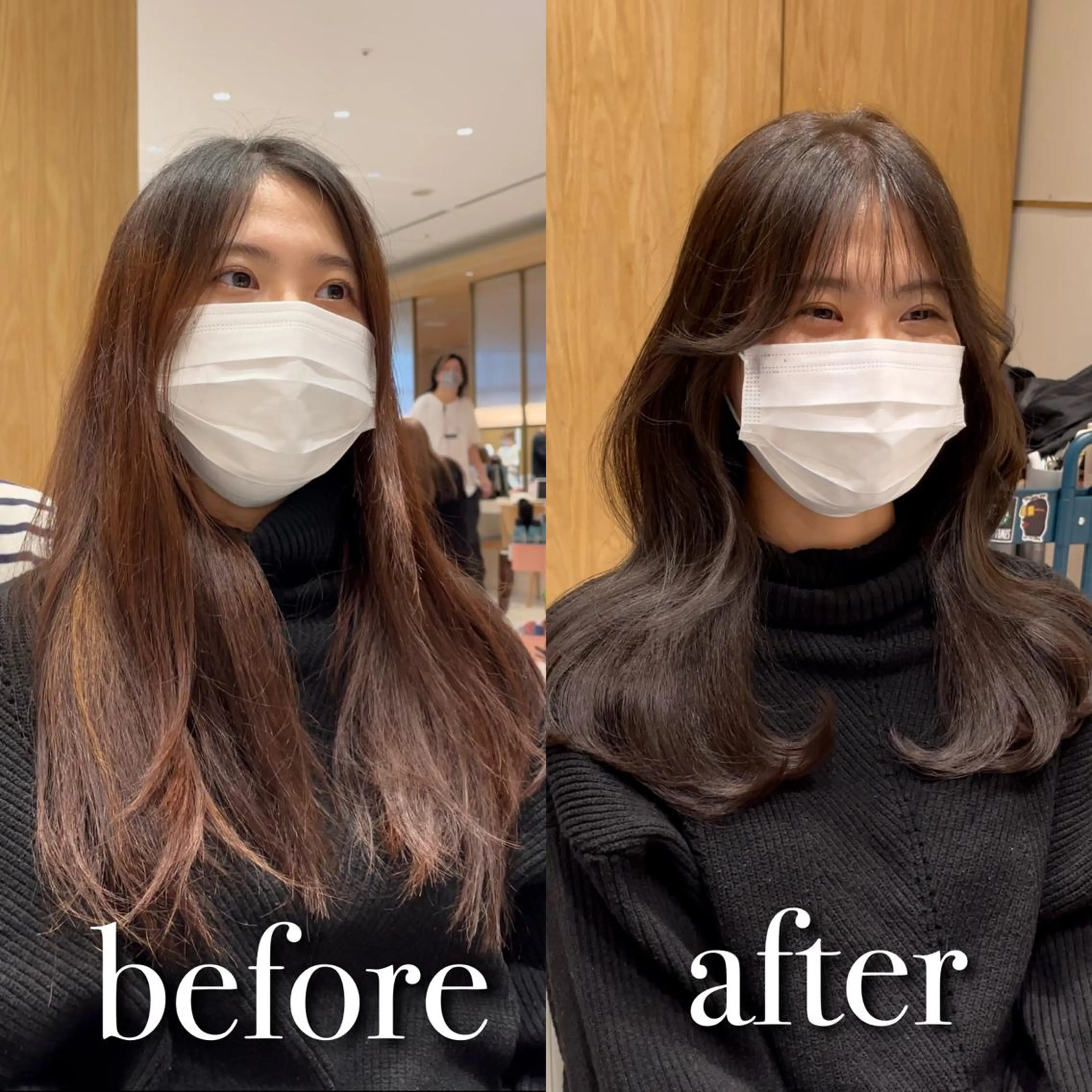 セミロング くびれヘア かきあげバング 似合わせカット 小顔カット ワンホンヘア カット ヘアカラー トリートメント ボブパーマ ウルフパーマのヘアスタイル