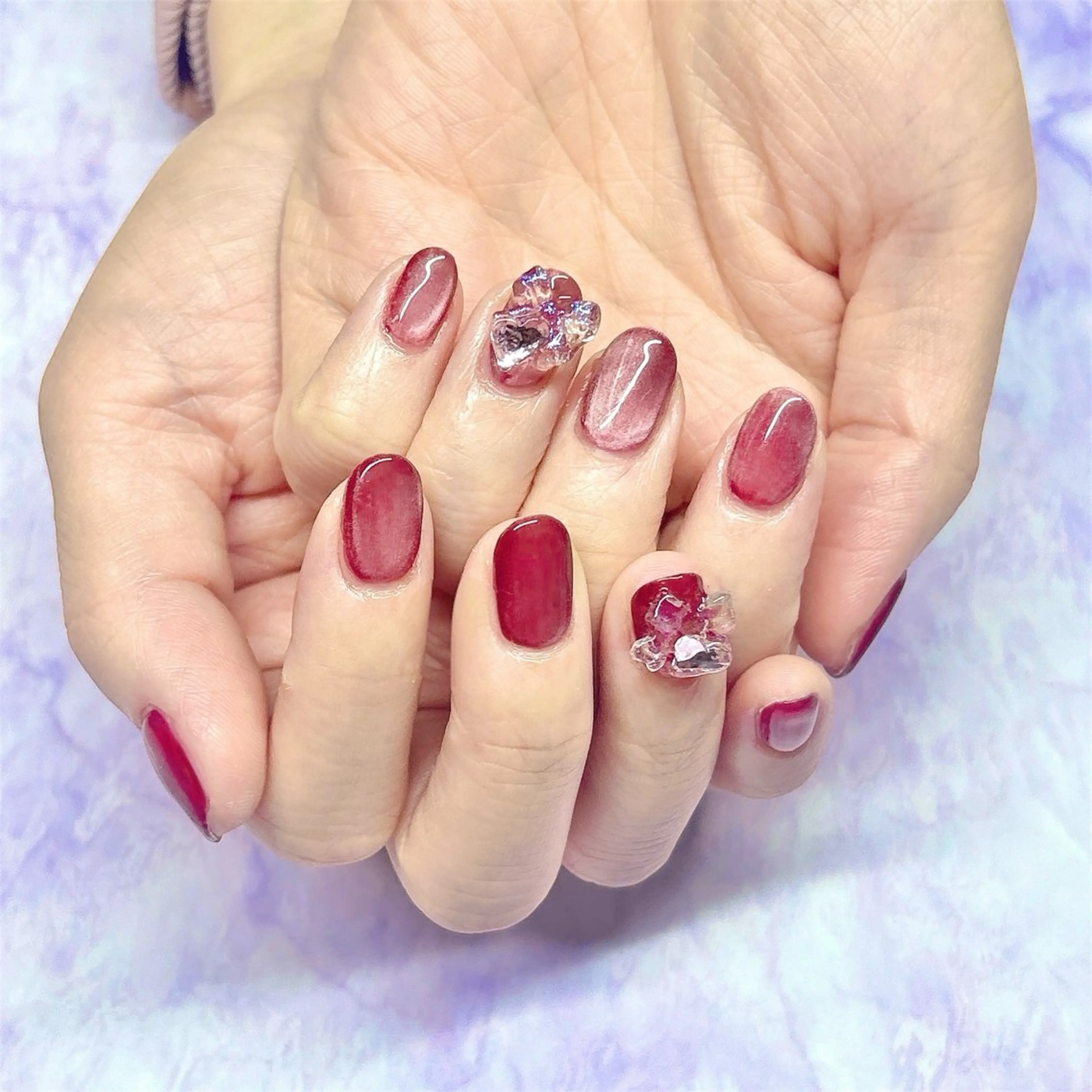 ネイル ハート マグネットネイル リボン MYu Beauty Salon  MAIのネイルデザイン