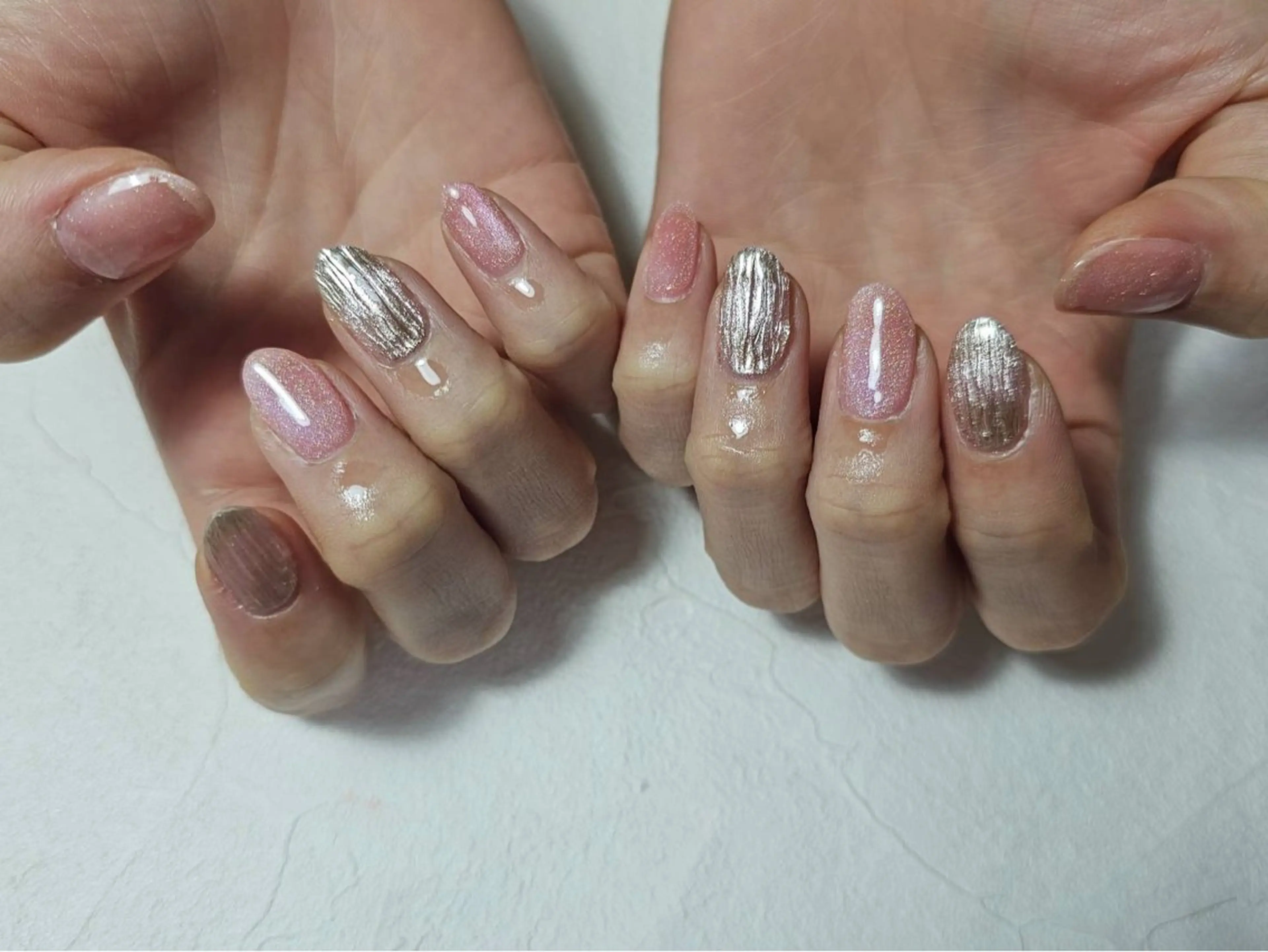 ネイル オーロラネイル 入学式 フットネイル フレンチネイル ジェルネイル ハンドネイル Mogu nail 二子玉川のネイルデザイン