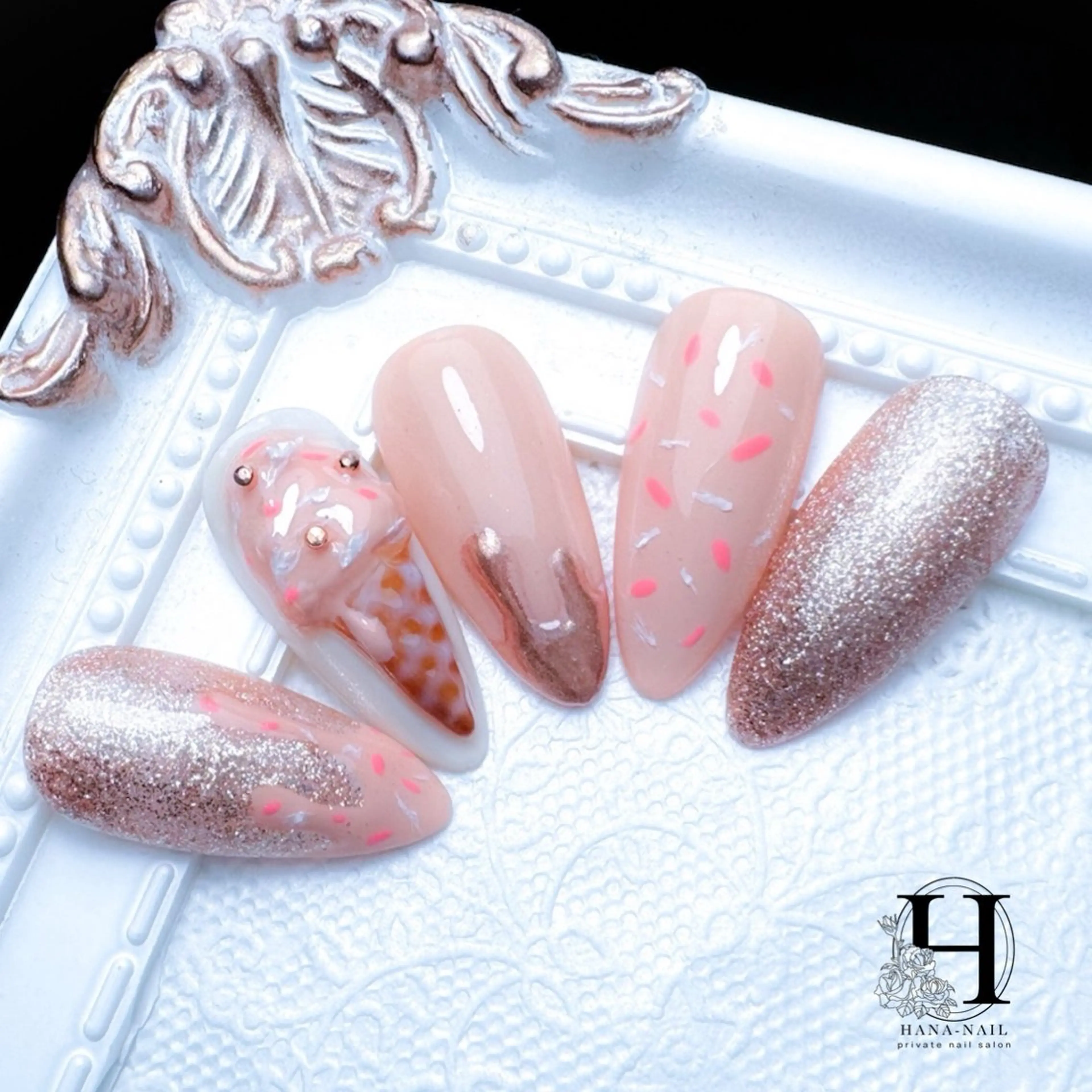 ネイル ジェルネイル 氷ネイル・うるうるネイル HANA-NAILハナネイル福山所属・Kao hana-nailのネイルデザイン