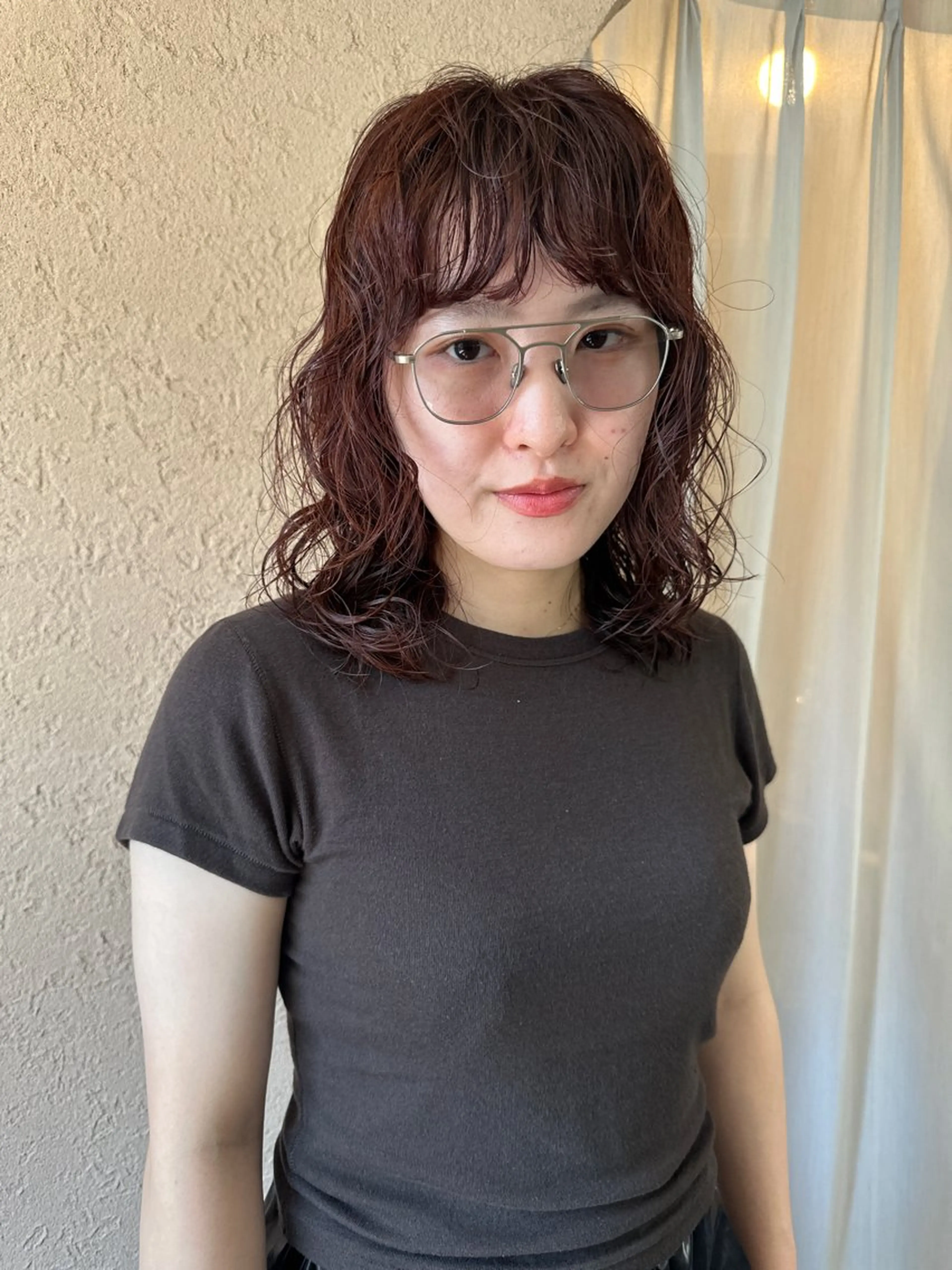 ミディアム カラー パーマ カット ヘアカラー パーマ ボブ/レイヤー/ケア パーマ/透明感カラーのヘアスタイル
