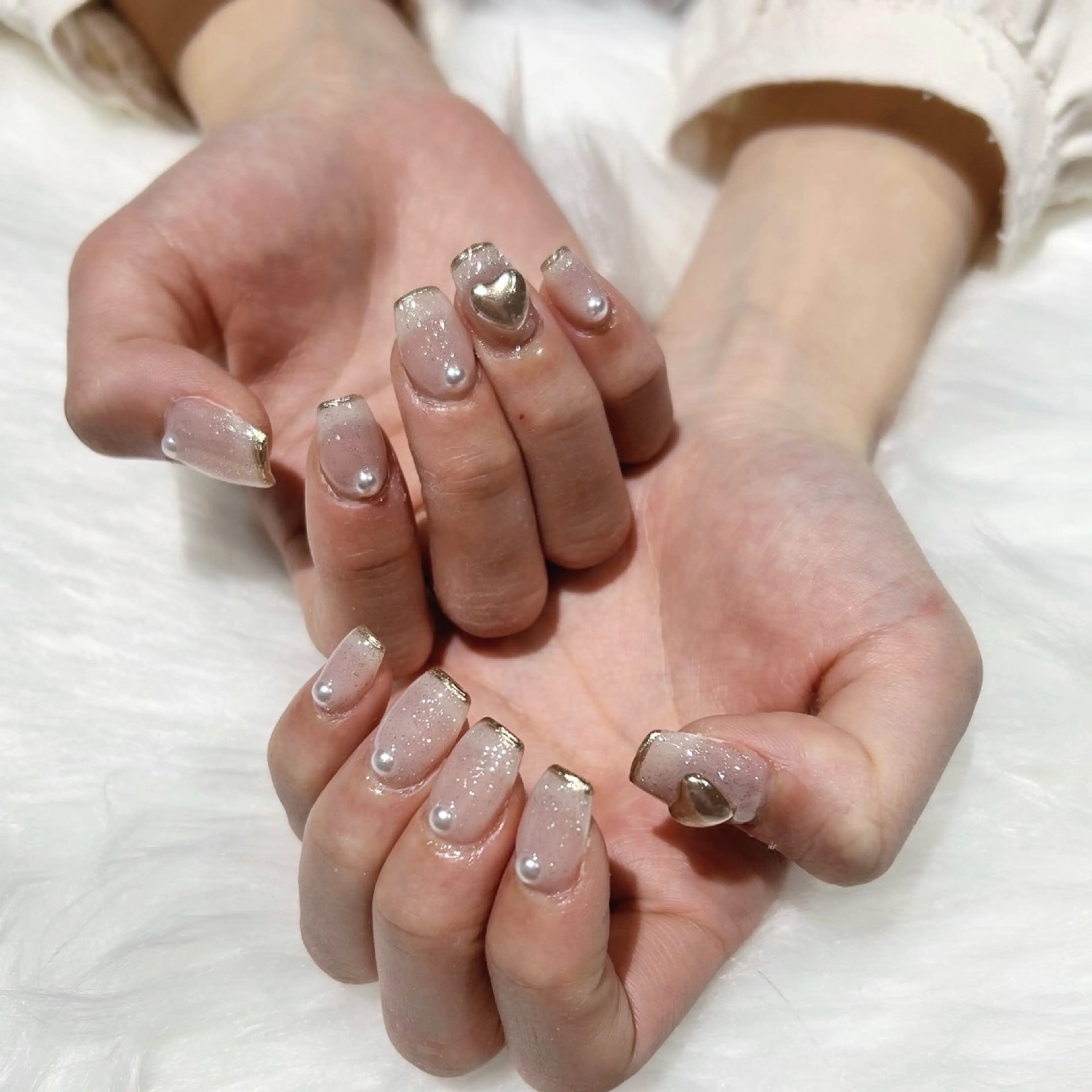 ネイル フレンチネイル ハート キラキラネイル ミラーネイル ハンドネイル Keli Nailのネイルデザイン