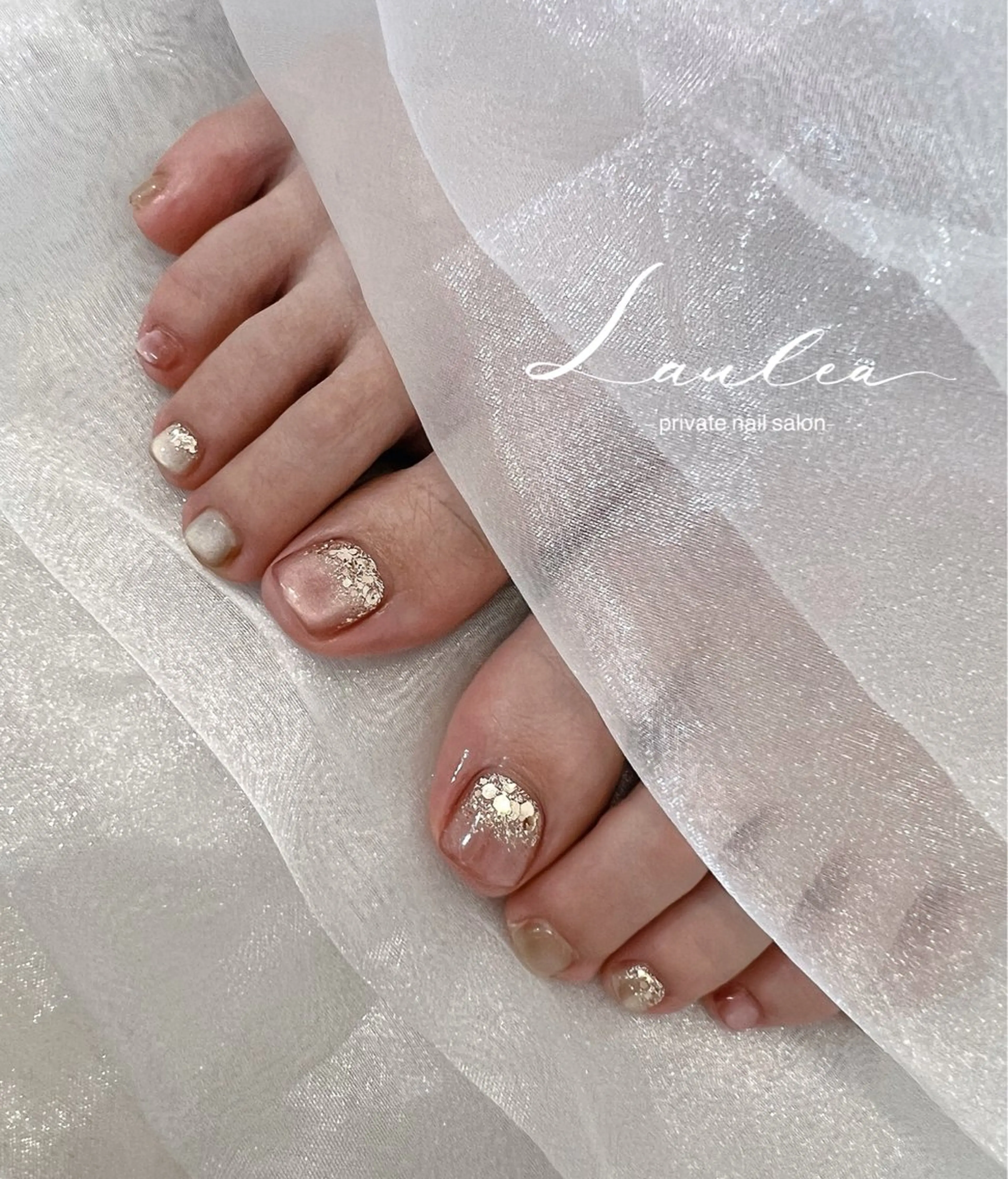 ネイル フットネイル ジェルネイル 韓国ネイル ラメ(グリッター) フットネイル nail salon Lauleaのネイルデザイン