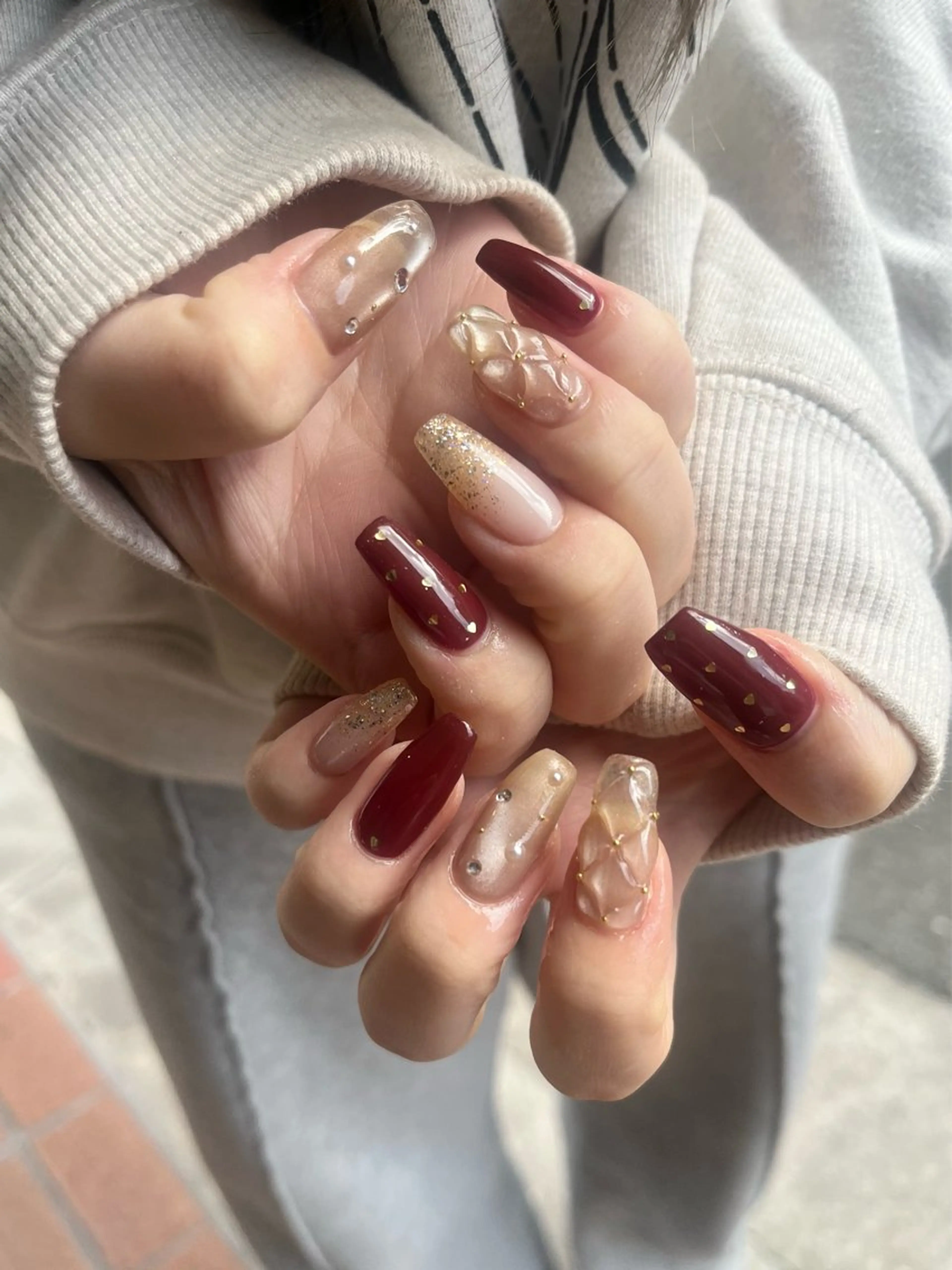 ネイル ボルドー ハンドネイル ballie／小野原 なつみのネイルデザイン