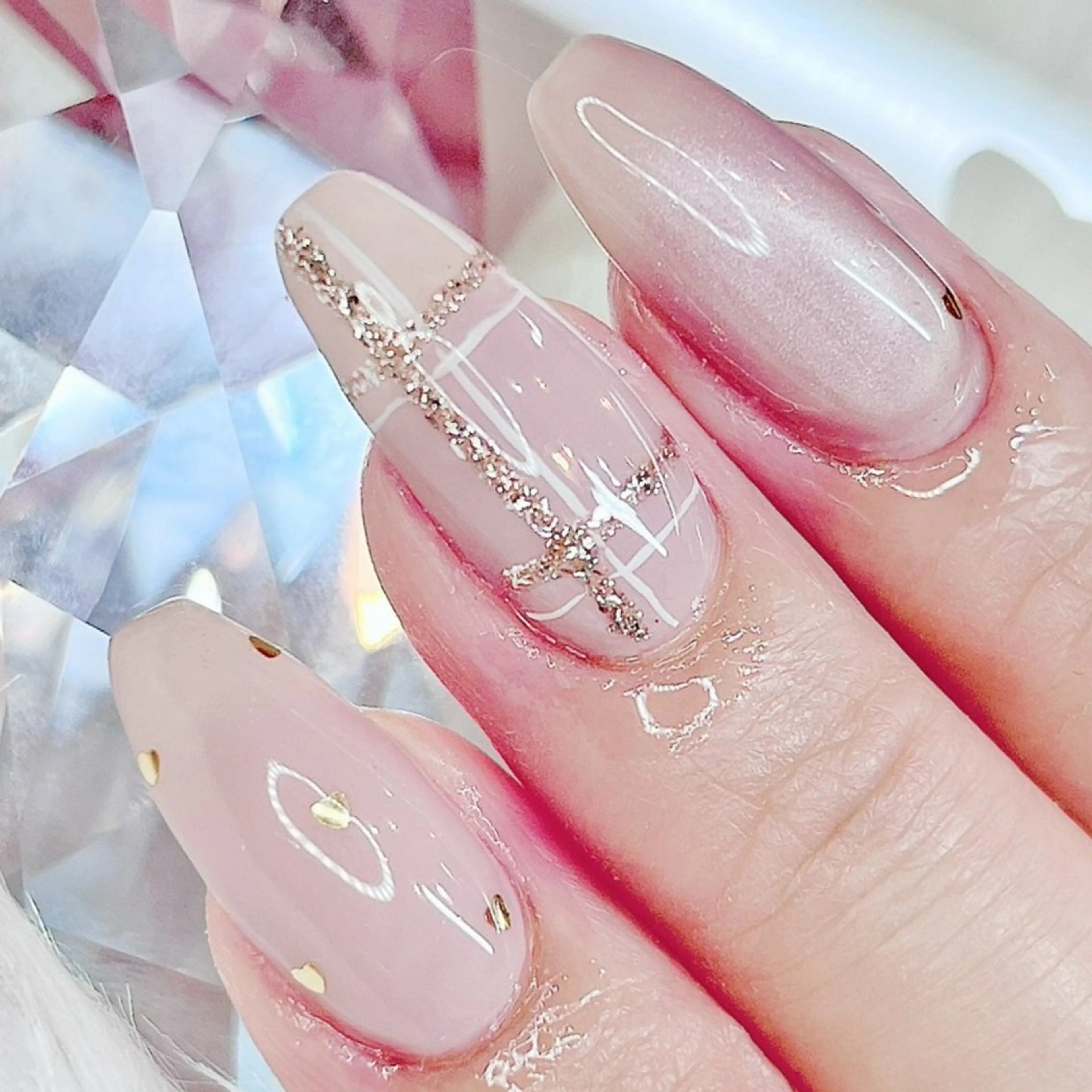 モカベージュのチェックネイル【リピーター様6,200円】の写真