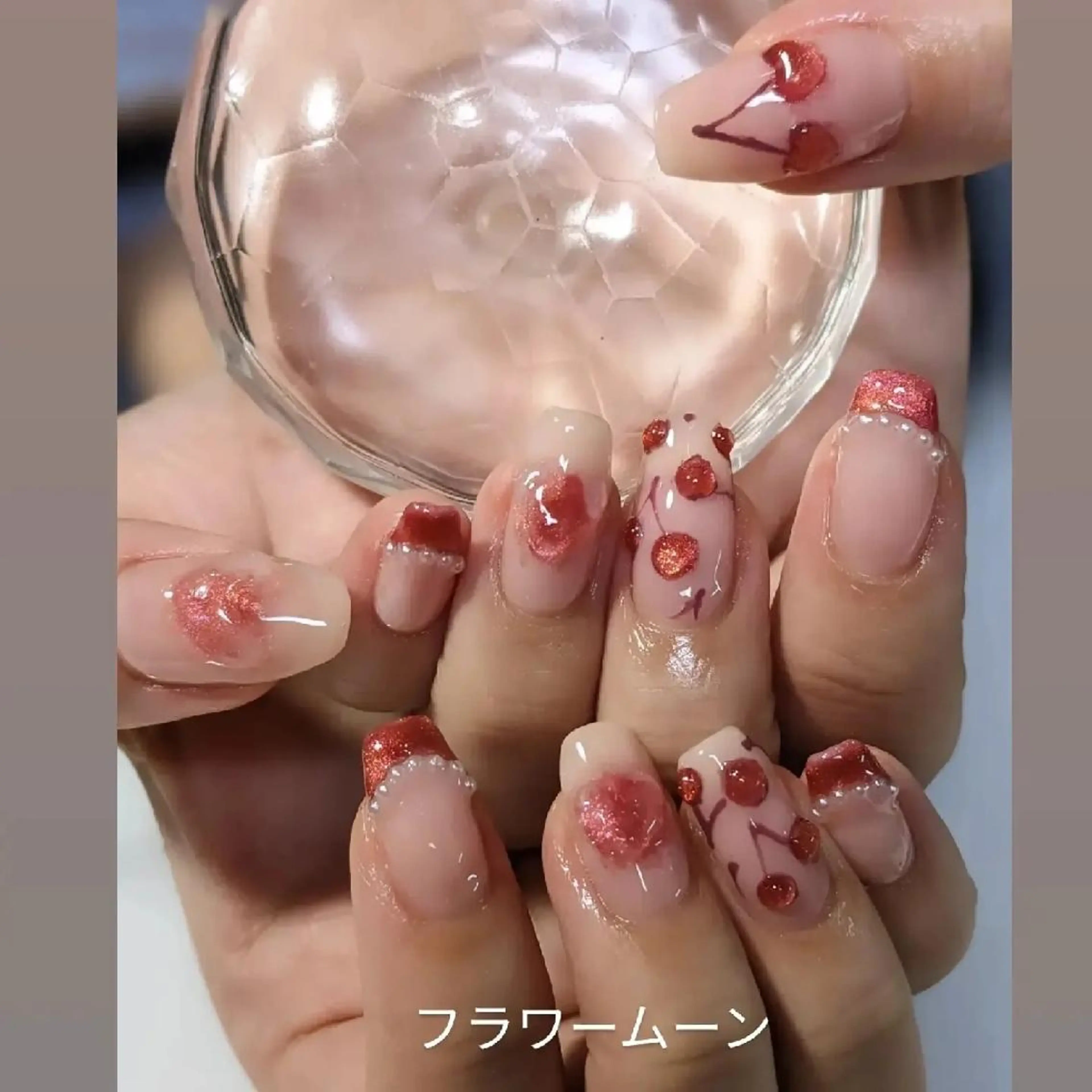 ネイル マグネットネイル フラワー ムーンのネイルデザイン