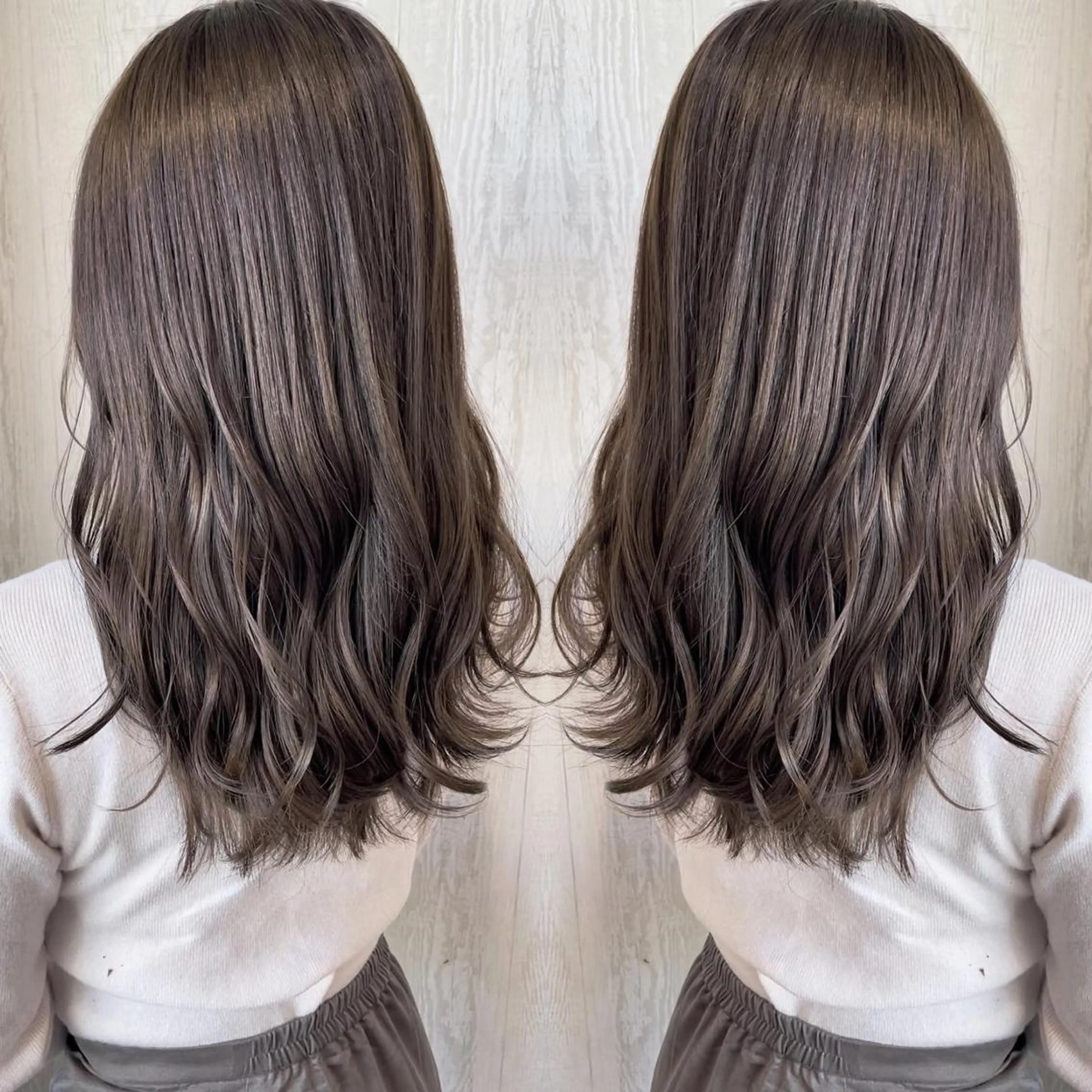 セミロング カラー アッシュ 透明感カラー ダークグレー ダークグレージュ グレージュ カット ヘアカラー トリートメント 河合秀明/ハイライト /インナーカラーのヘアスタイル