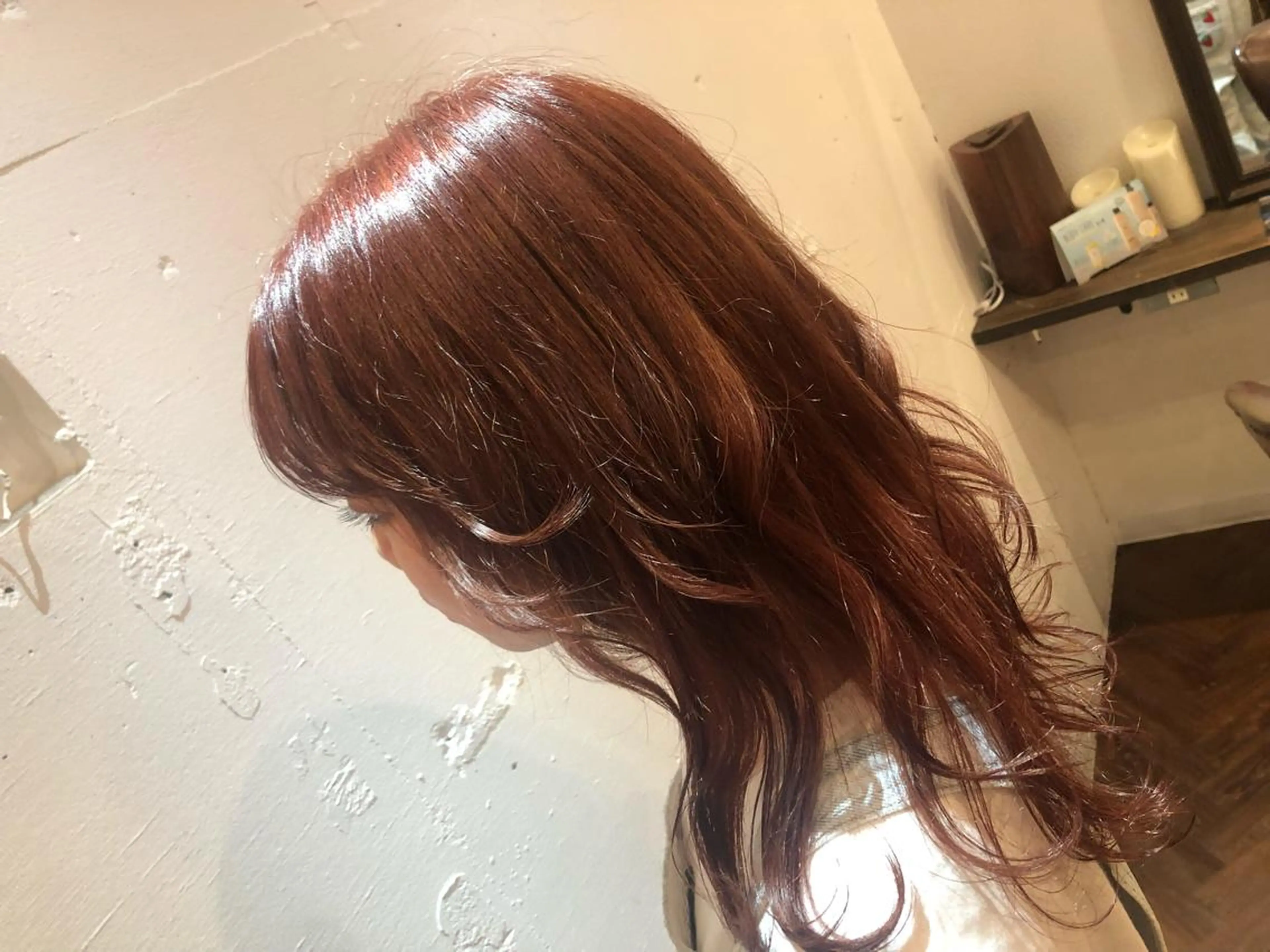 ミディアム カラー オレンジ レッドカラー ヘアカラー トリートメント 新井 友菜のヘアスタイル