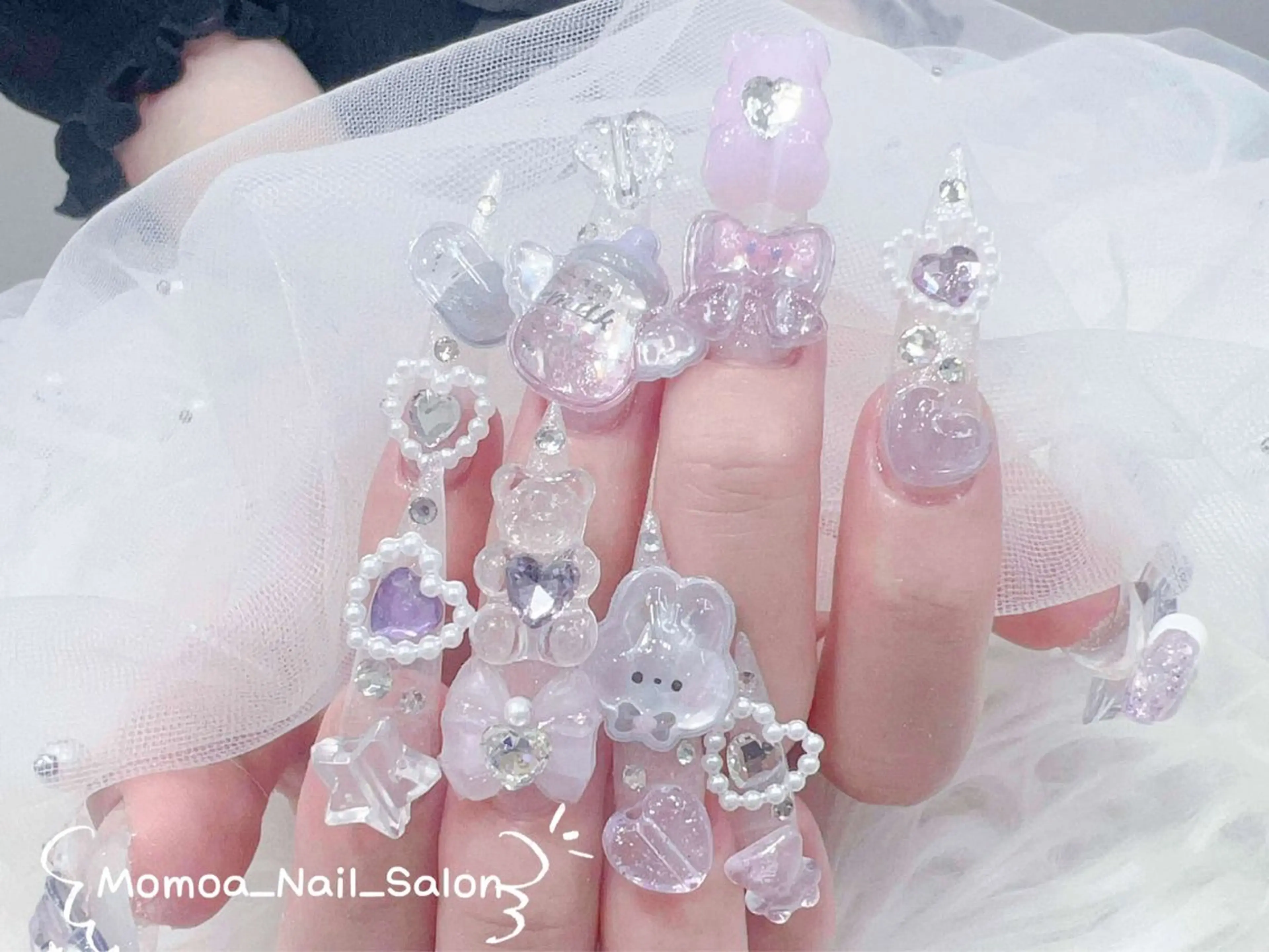 ネイル ハロウィン キラキラネイル 韓国ネイル スカルプネイル ハンドネイル MoMoA Nail ネイル長さ出し専門店のネイルデザイン