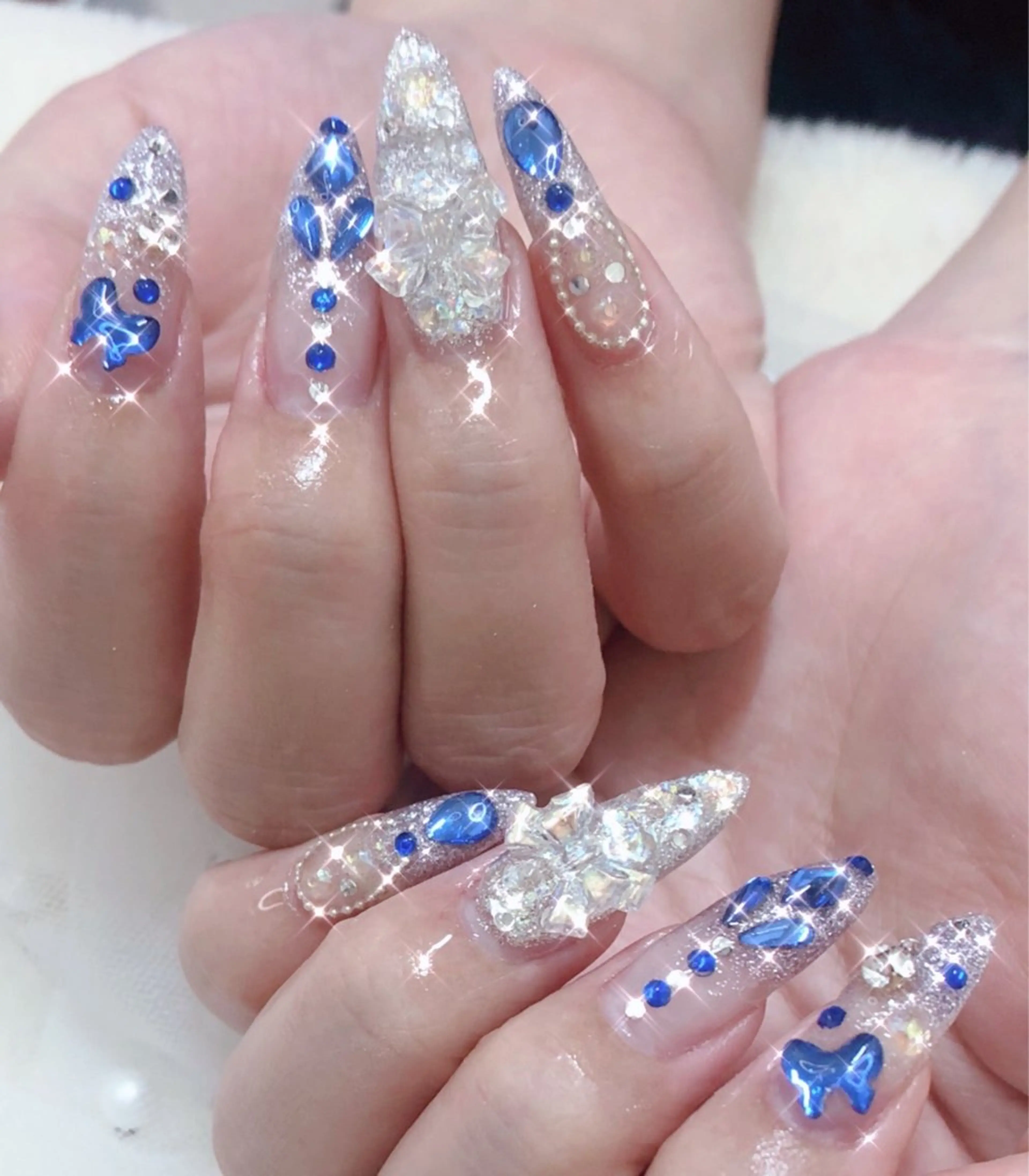 【スカルプ】パーツつけ放題🦋orジェルやり放題💖長さだし10本✨💎ゴージャスネイル💅埋め尽くしOK💖の写真