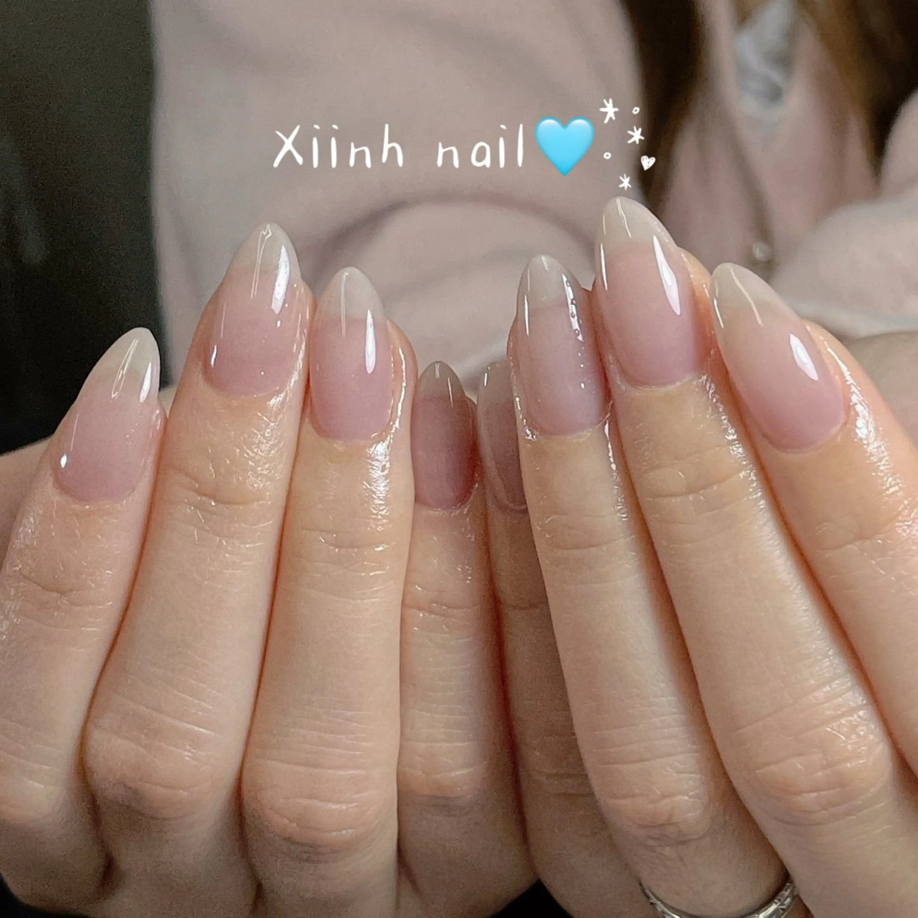 ネイル ブラウン チークネイル 桜ネイル 長さ出し フットネイル ハンドネイル XIINH NAIL SALONのネイルデザイン