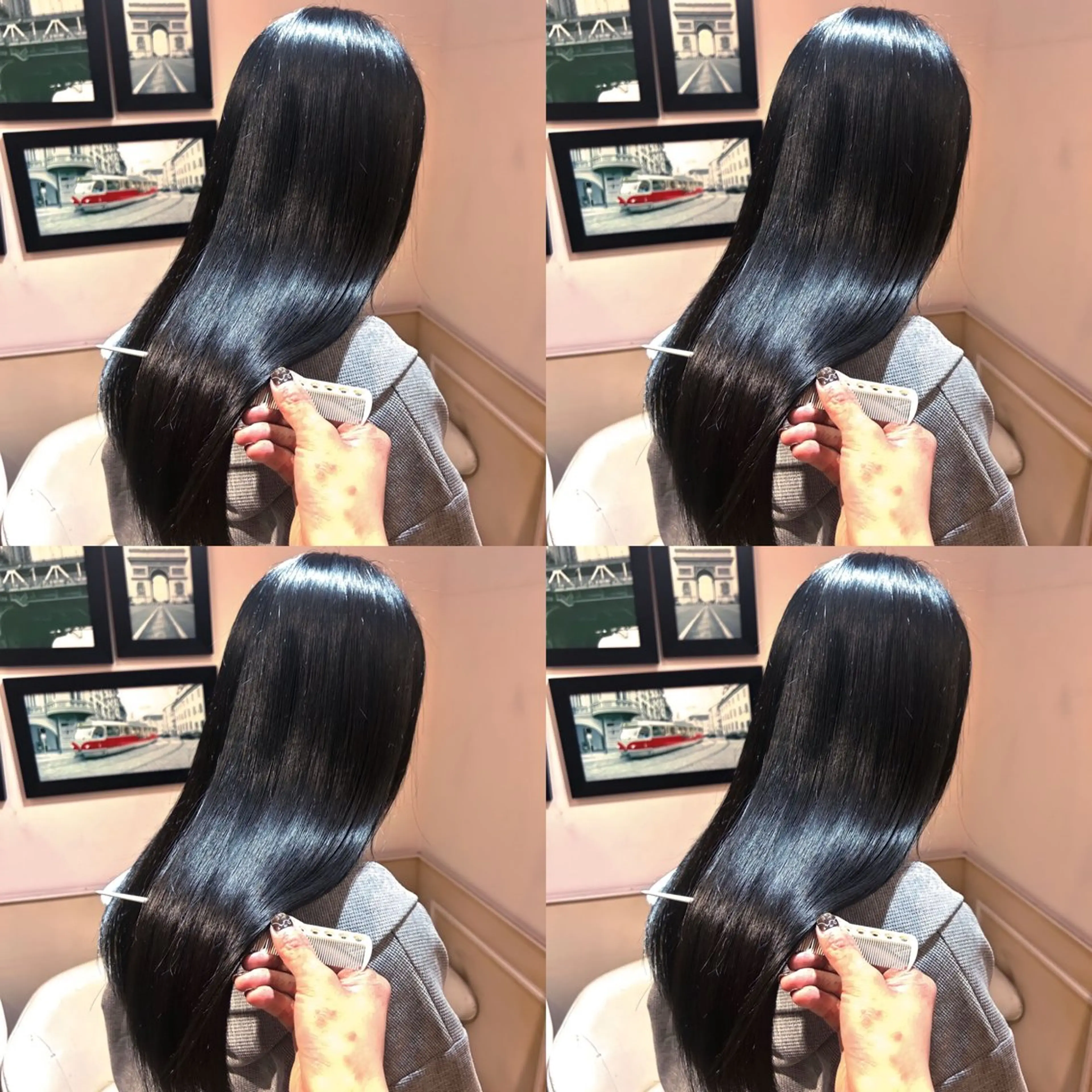 ロング カラー 黒髪 ブルーカラー ブルーブラック 髪質改善 カット ヘアカラー トリートメント 韓国レイヤー ×髪質改善✨純大のヘアスタイル