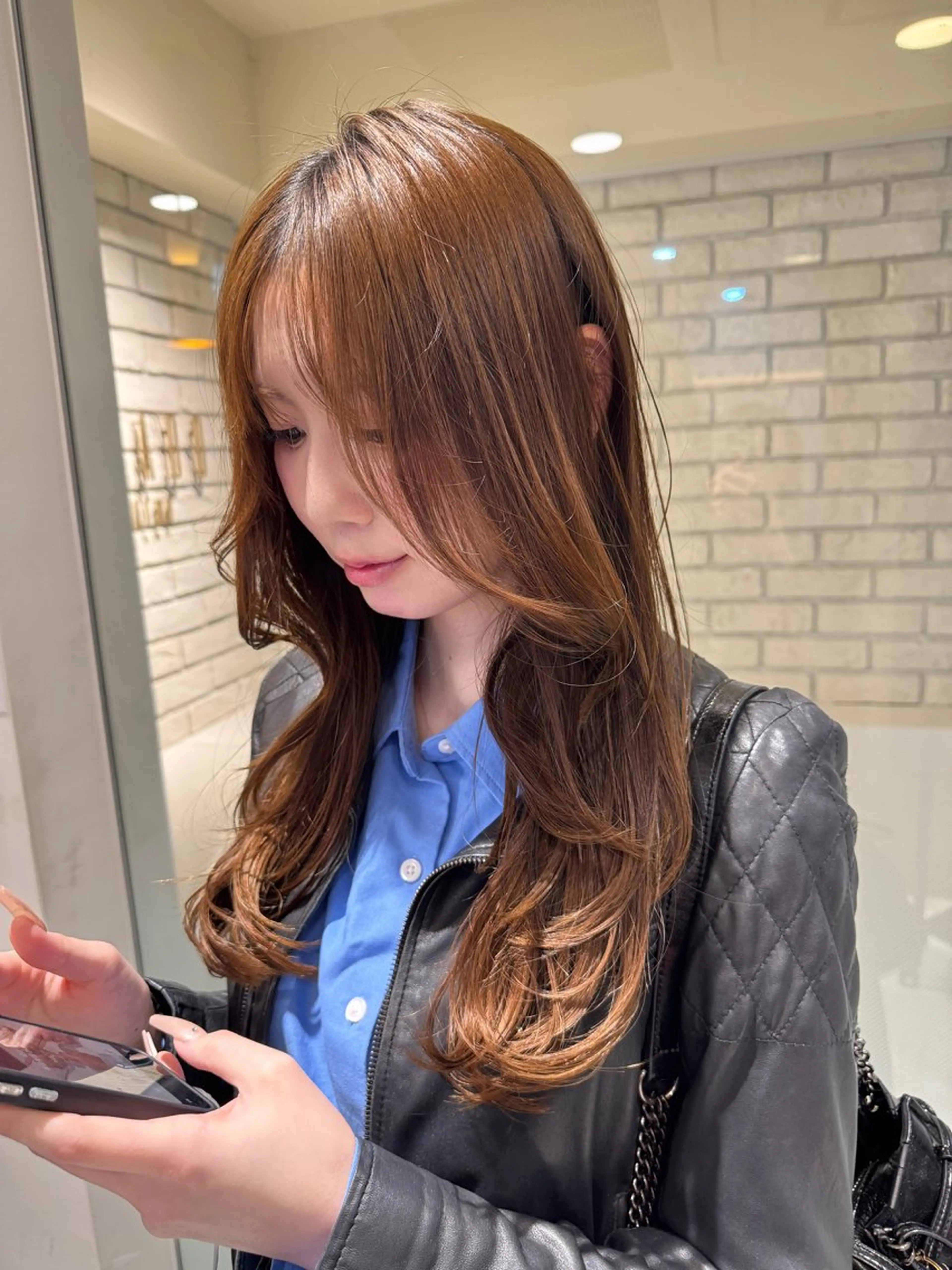 ロング ヘアカラー rioカット縮毛 矯正♡韓国レイヤーのヘアスタイル