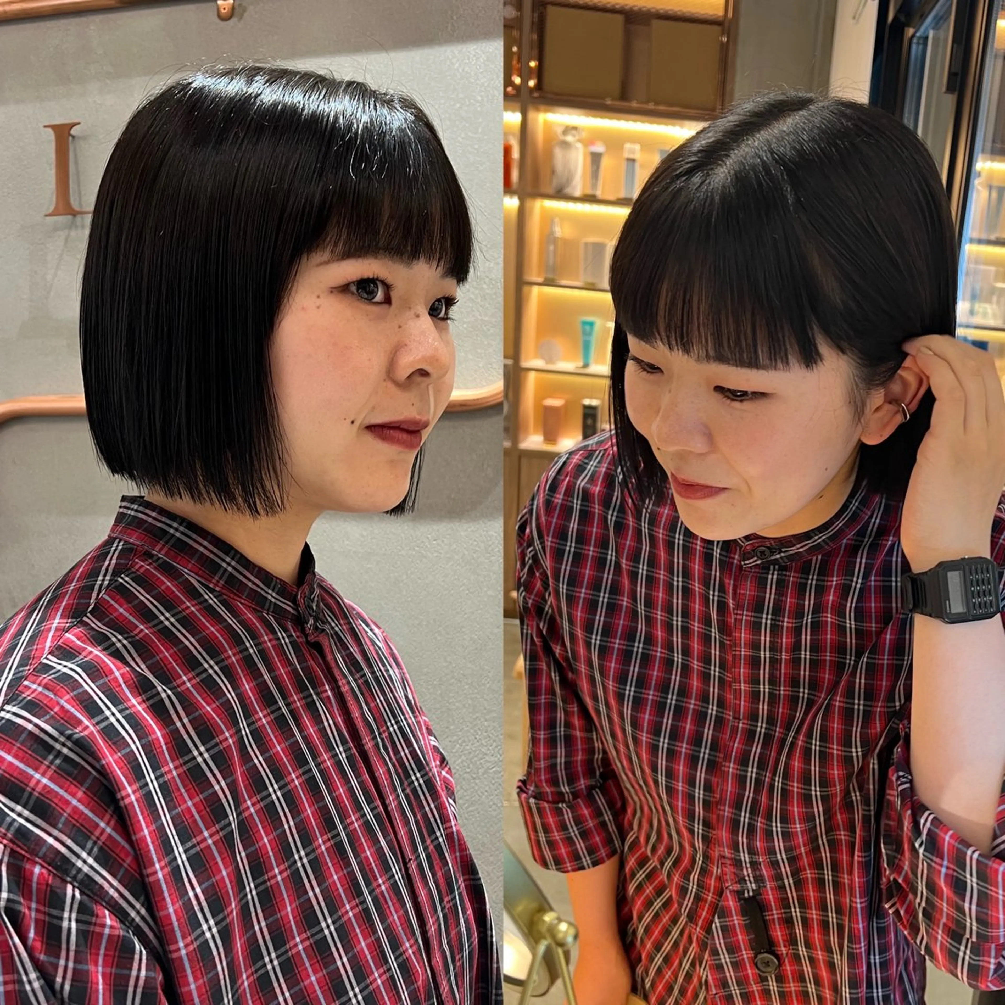 ショート カラー ボブ/巻ける縮毛矯正 /韓国レイヤーはなのヘアスタイル