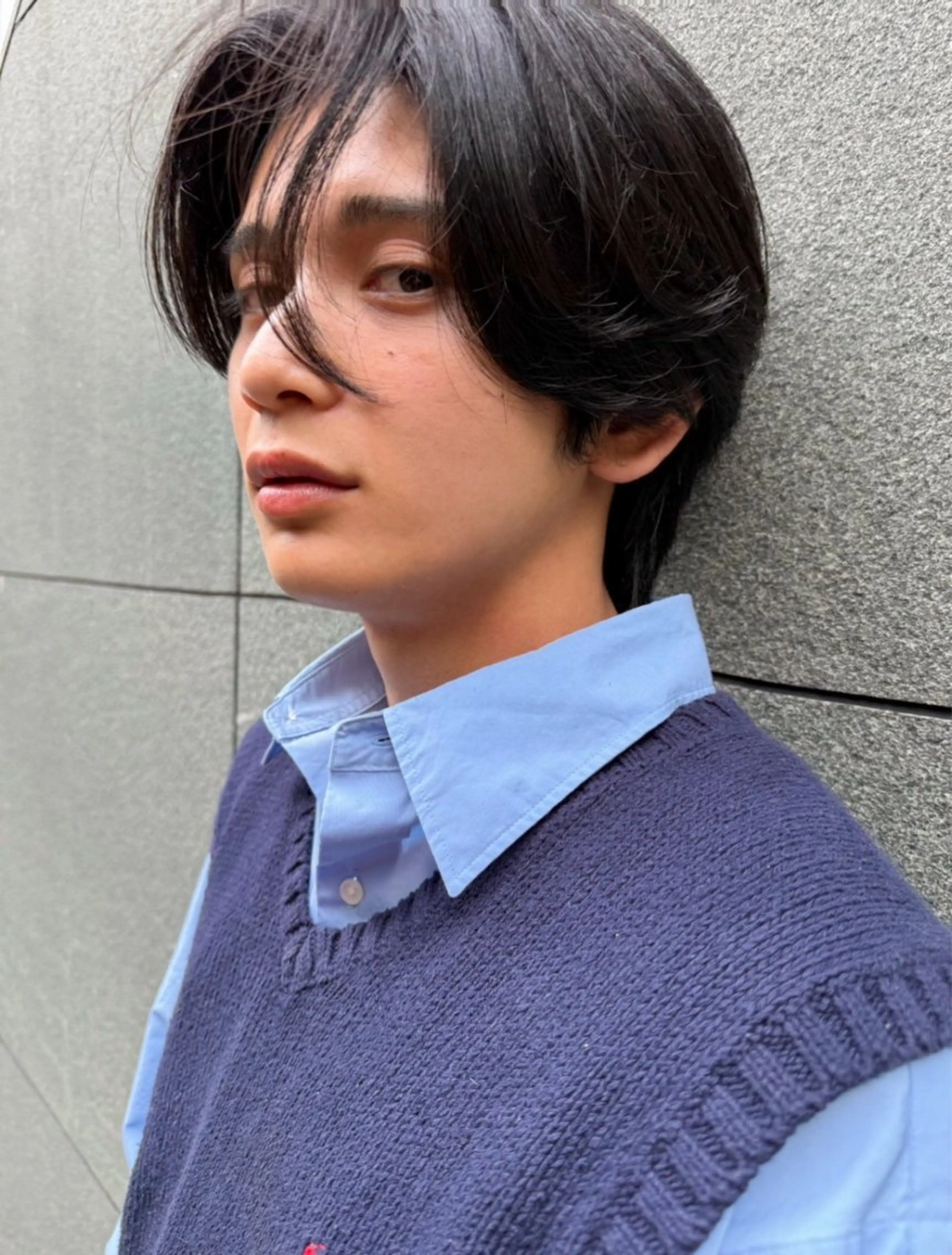 ミディアム メンズ パーマ センターパート 田形清流のヘアスタイル
