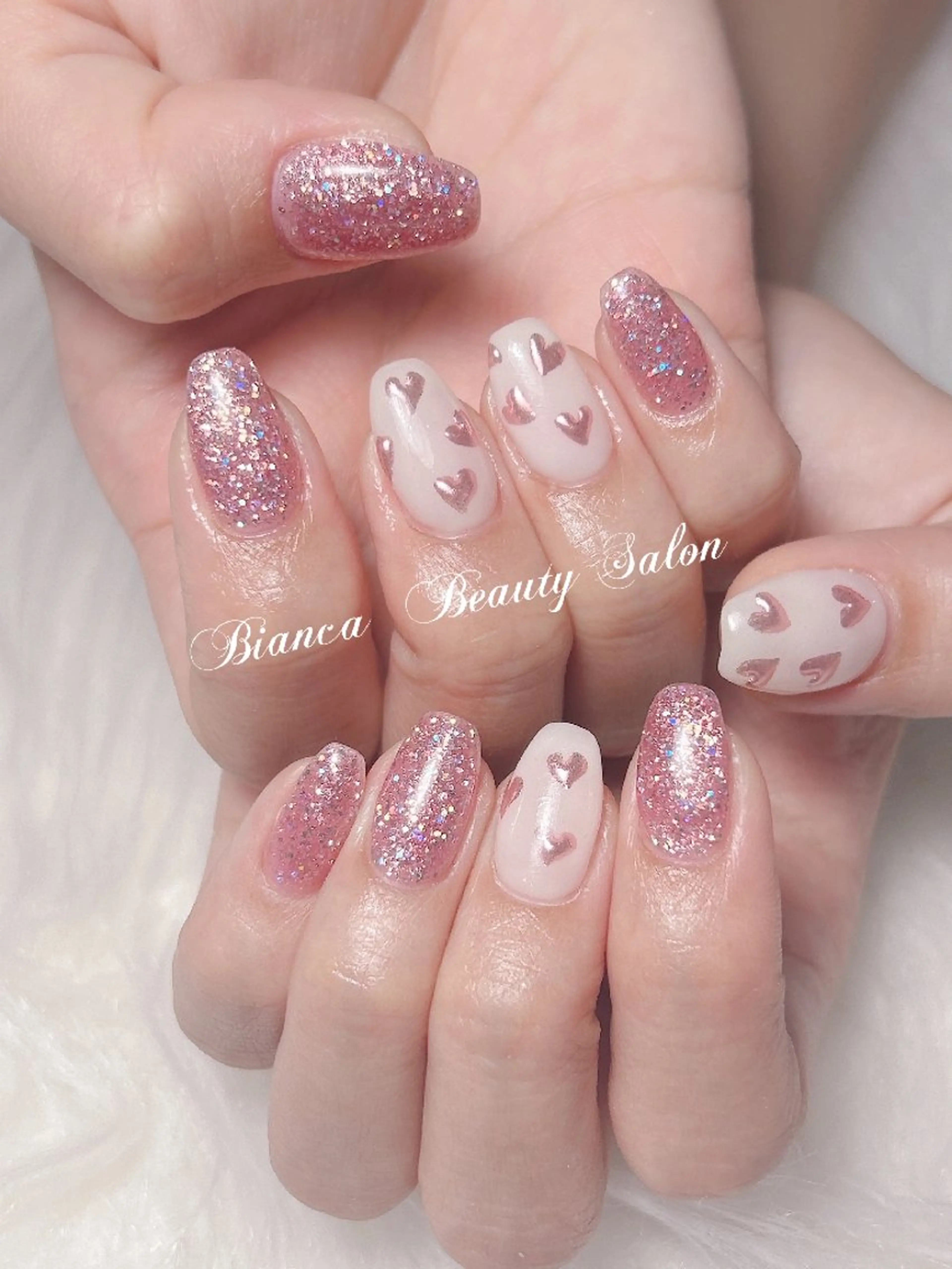 ネイル アートネイル ハート ミラーネイル ハンドネイル ハンドケア Bianca 大山のネイルデザイン