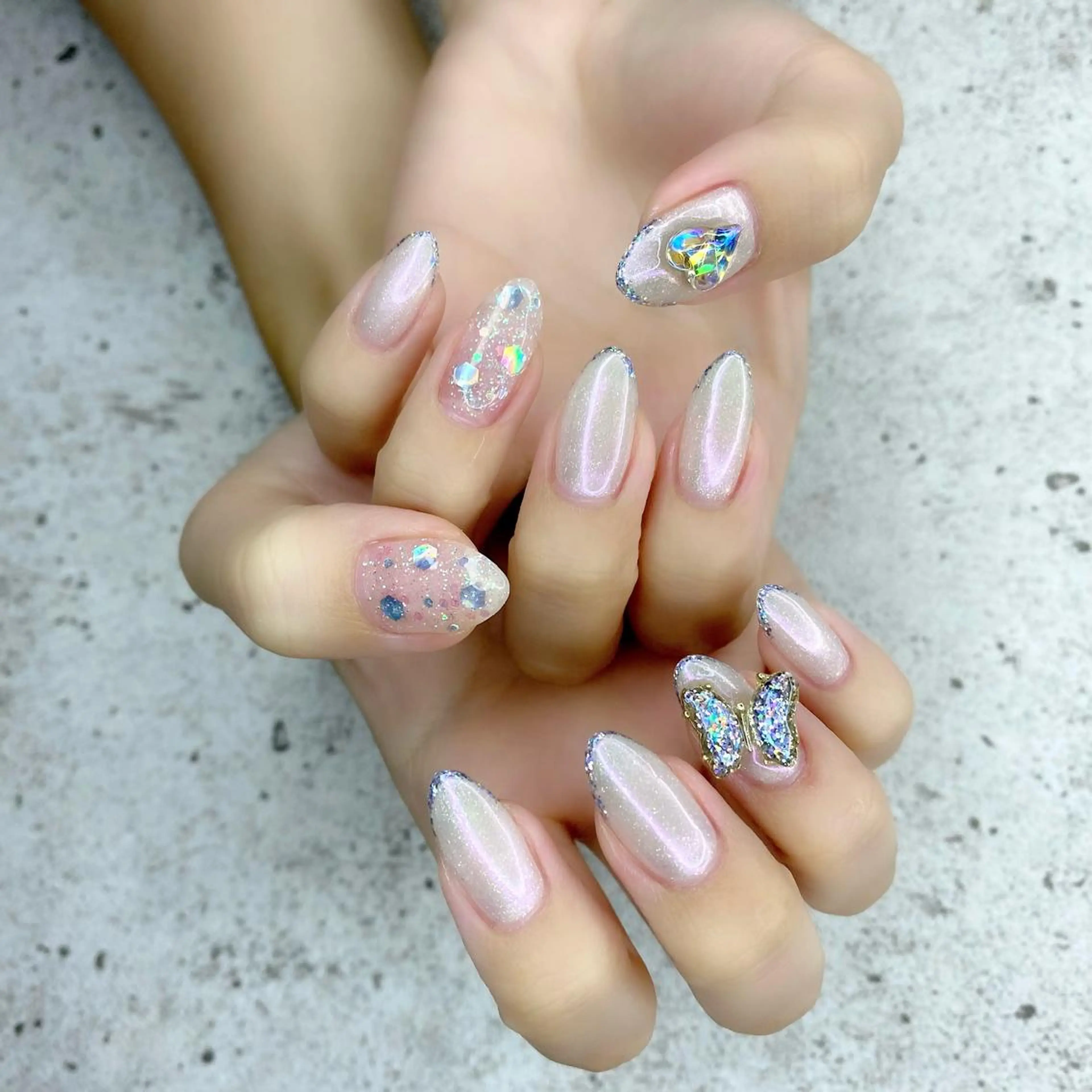 ロング カラー パーマ ヘアアレンジ メンズ キッズ ネイル マツエク・マツパ アイブロウ メンズ韓国風 韓国風マツエク 韓国風ヘア オーロラネイル ハート Salon Ｋのネイルデザイン