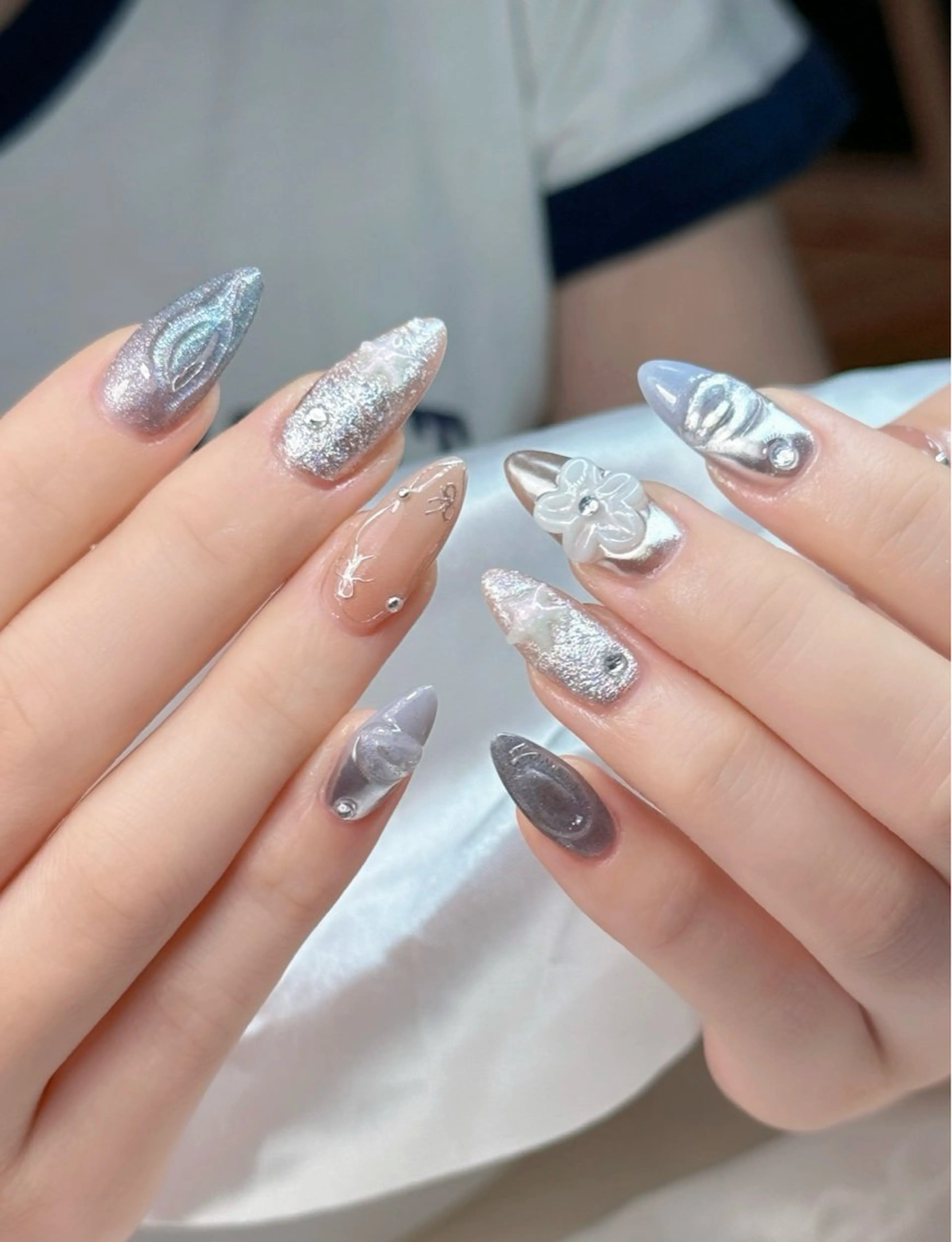 ネイル オーロラネイル ブルー チークネイル フットネイル フレンチネイル ハンドネイル HANA.NAILS所属・HANA 自宅サロンのネイルデザイン