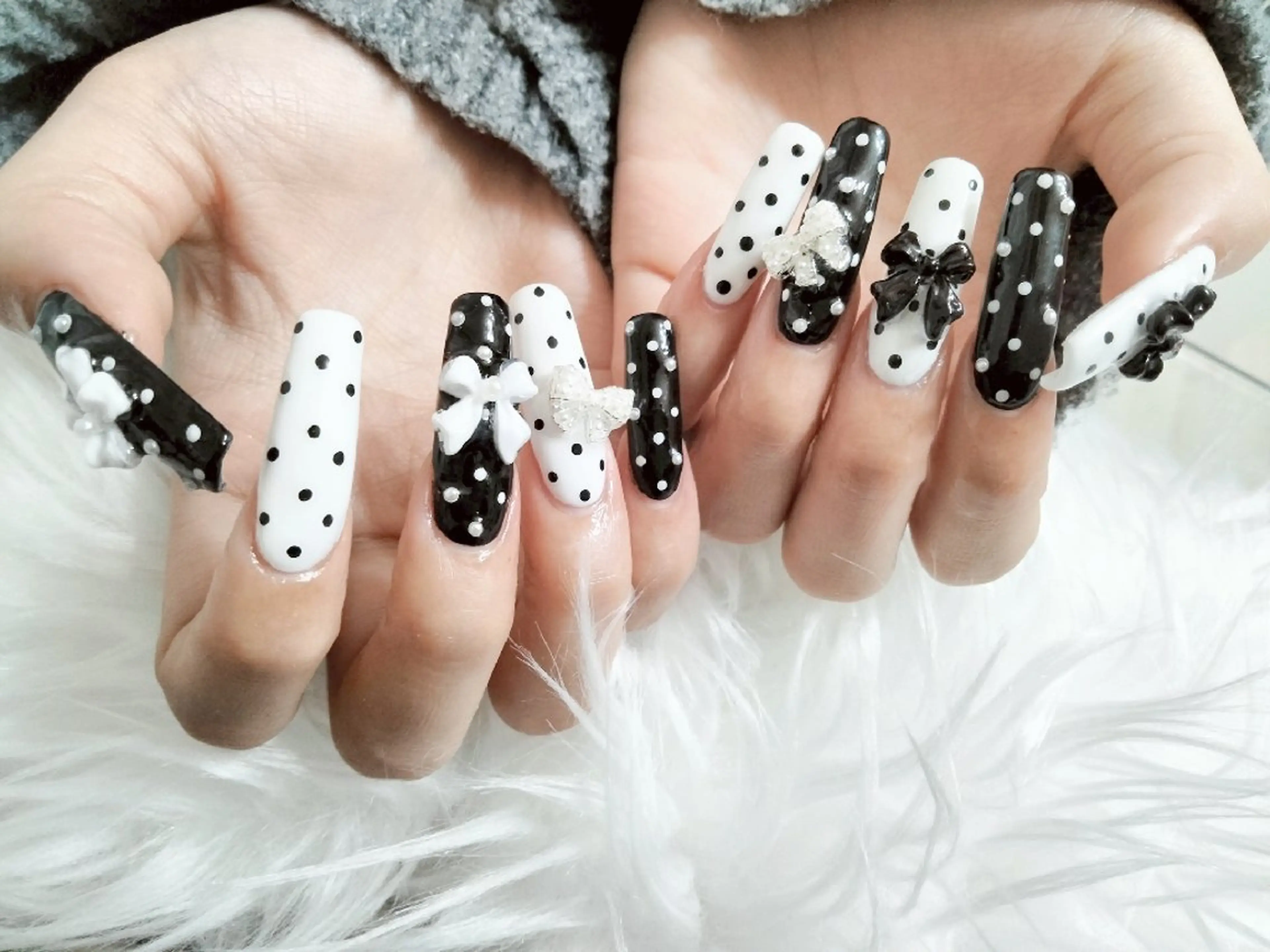 ネイル ドット 長さ出し ワンカラーネイル リボン ネイルチップ ハンドネイル Beaubie  nailサロンのネイルデザイン