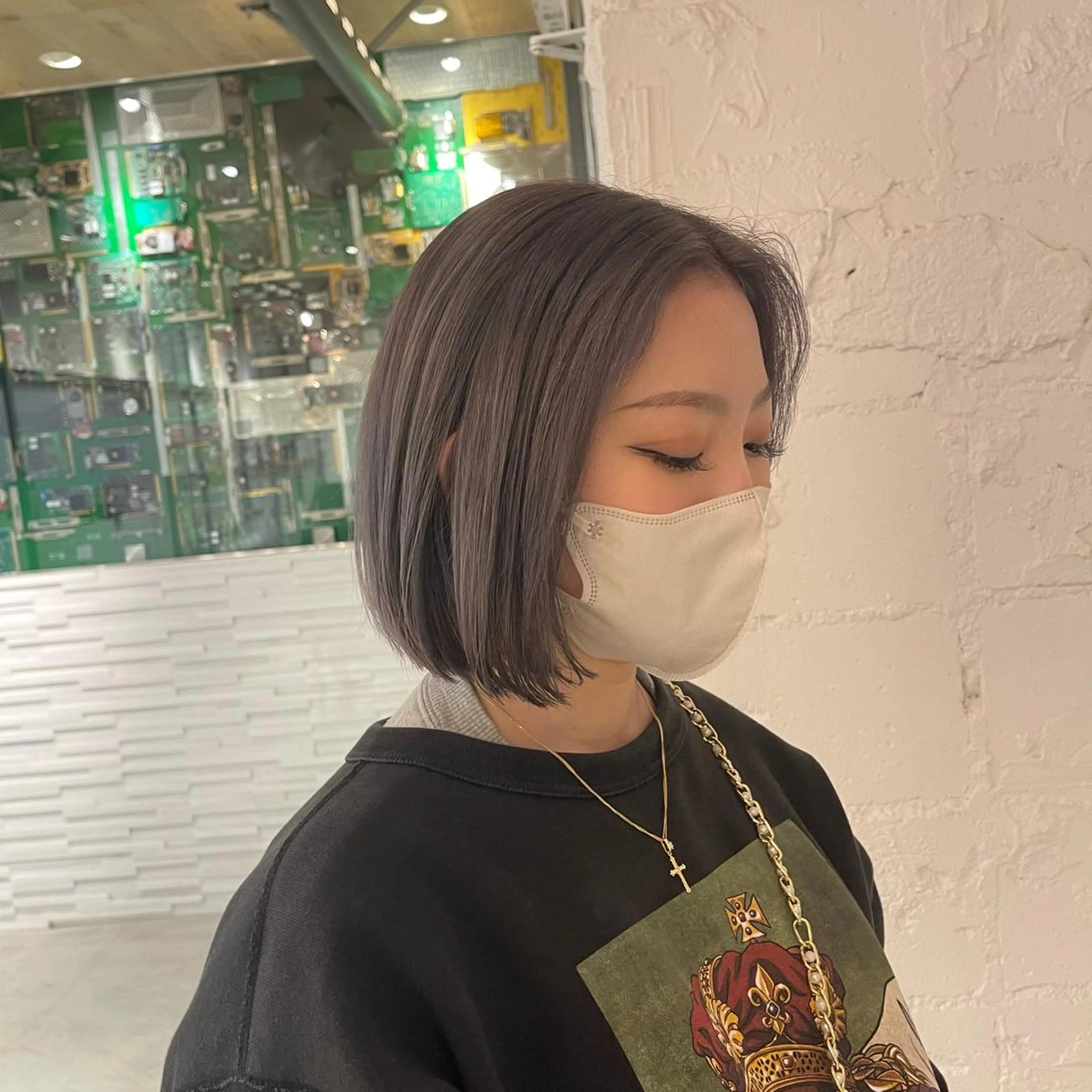ショート カラー ボブ ヘアカラー トリートメント lunty miichiのヘアスタイル