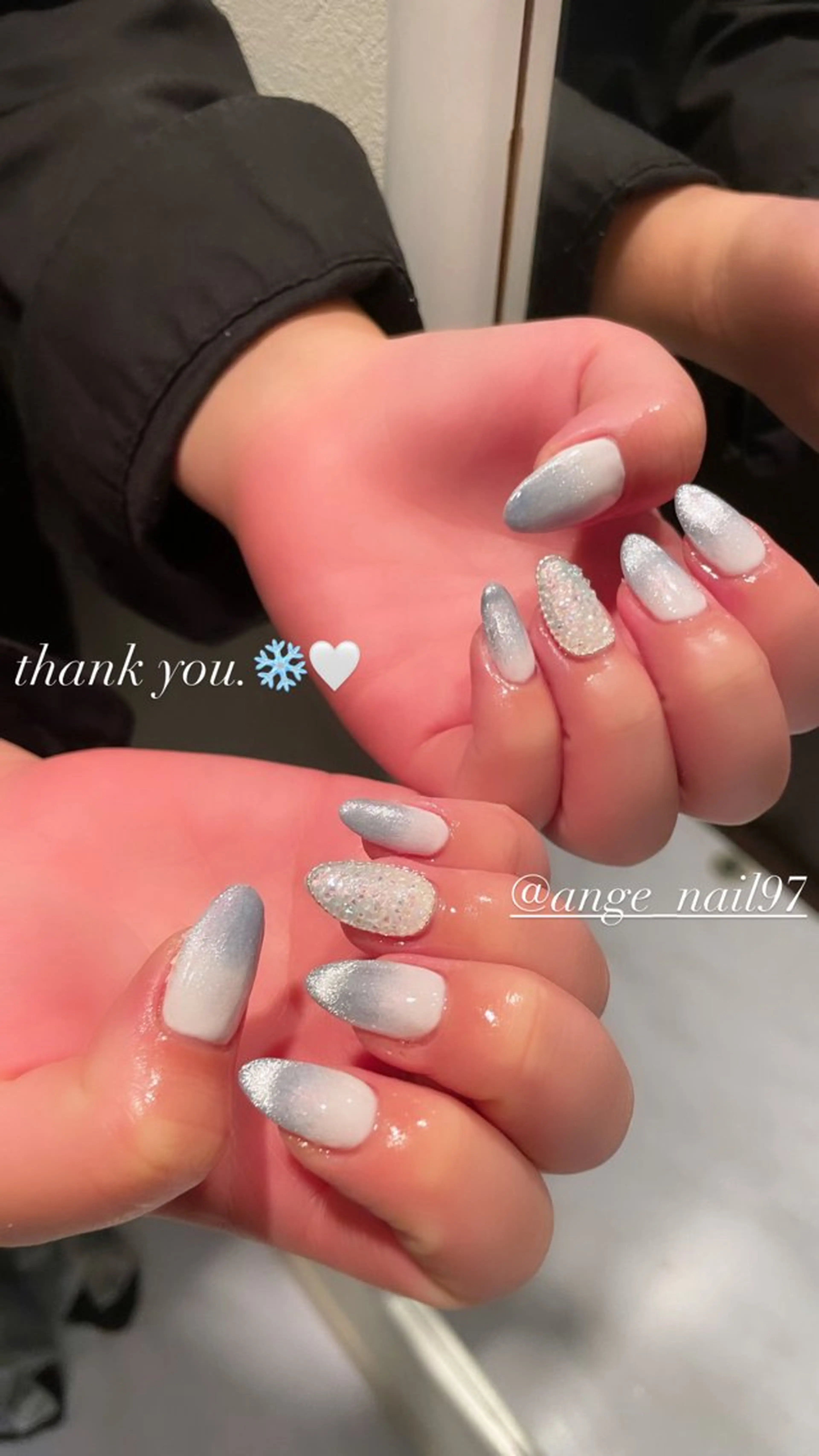 ネイル ブルー ジェルネイル 持ち込み ニュアンスネイル 冬ネイル ハンドネイル Nail salon 🎀Angeのネイルデザイン