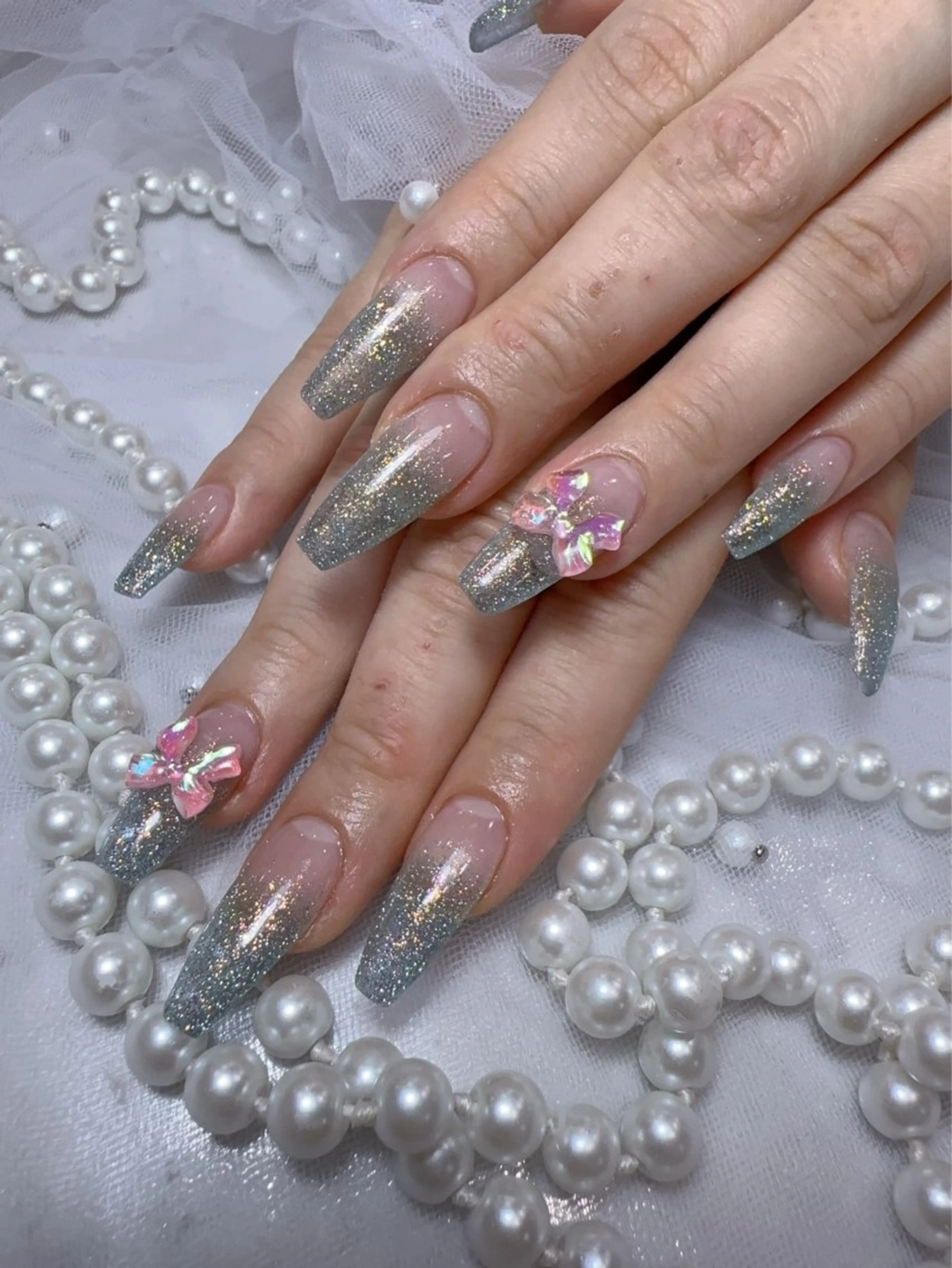 ネイル アートネイル フラッシュネイル フレンチネイル ジェルネイル ガラスフレンチ ハンドネイル You&Me Miyuのネイルデザイン