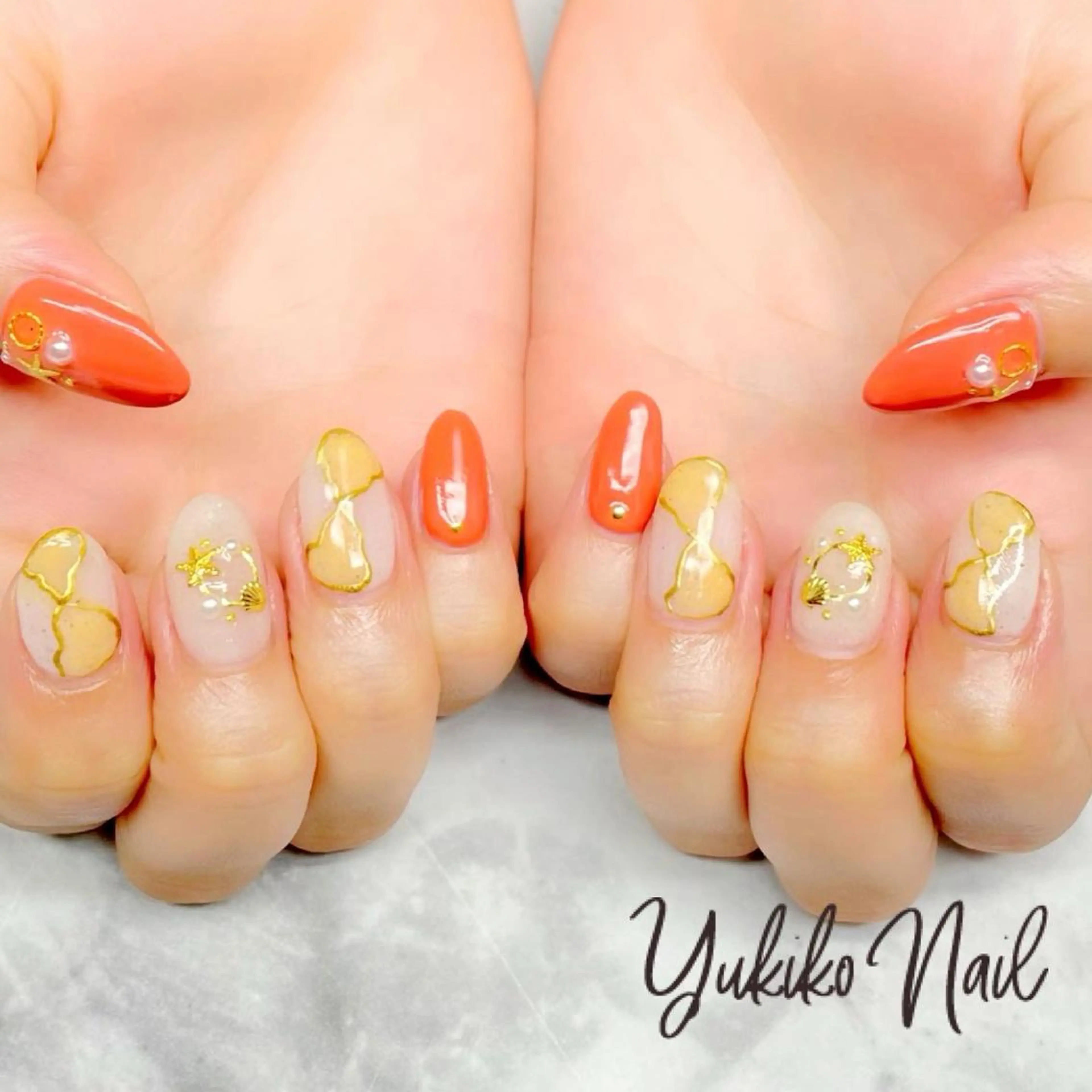ネイル オレンジ ハンドネイル ユキコ ネイルのネイルデザイン