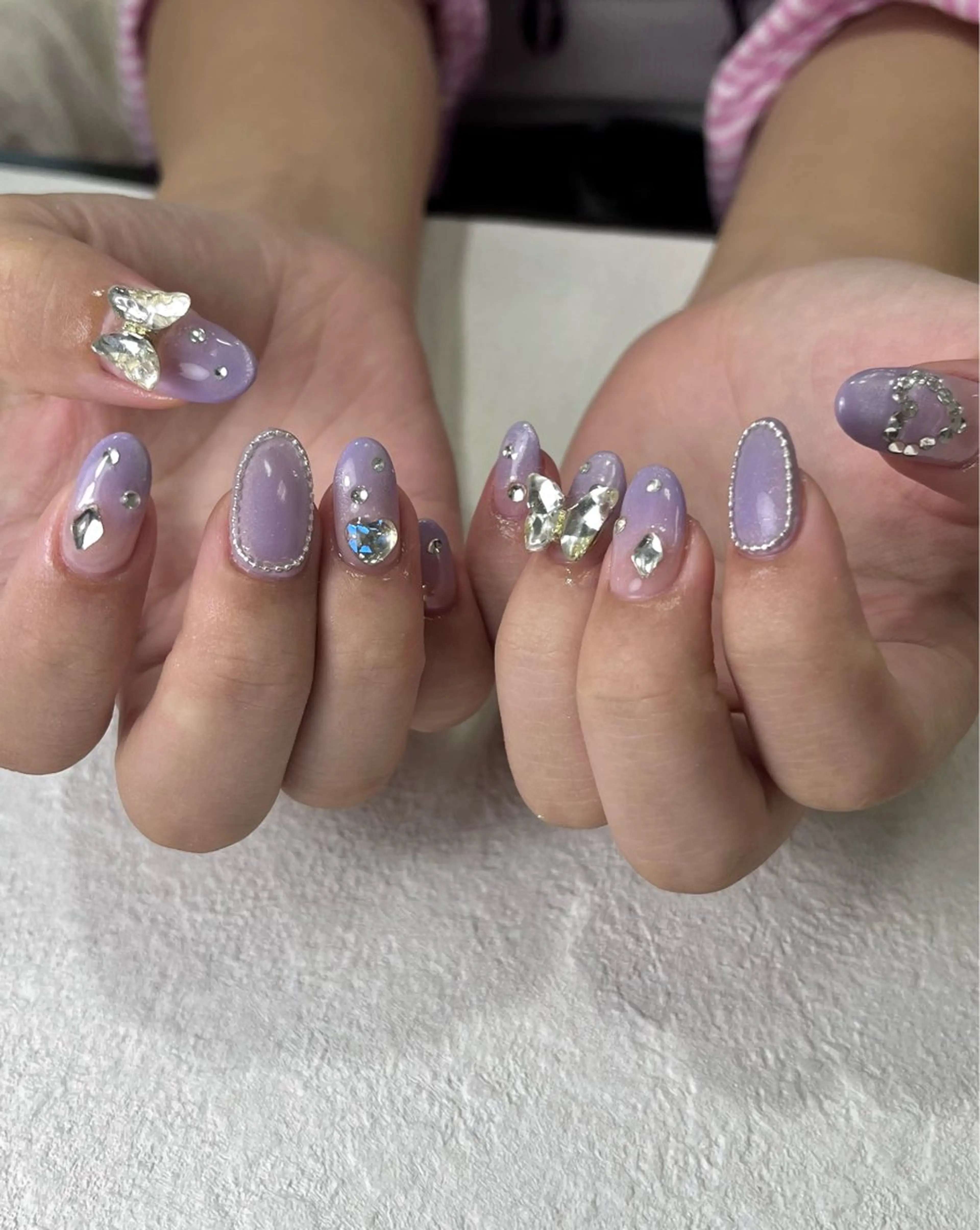 ネイル グラデーション ハート キラキラネイル パープル ストーンネイル ハンドネイル フットネイル para ☀︎ sol by BECK所属・Para Sol nail　Maoのネイルデザイン