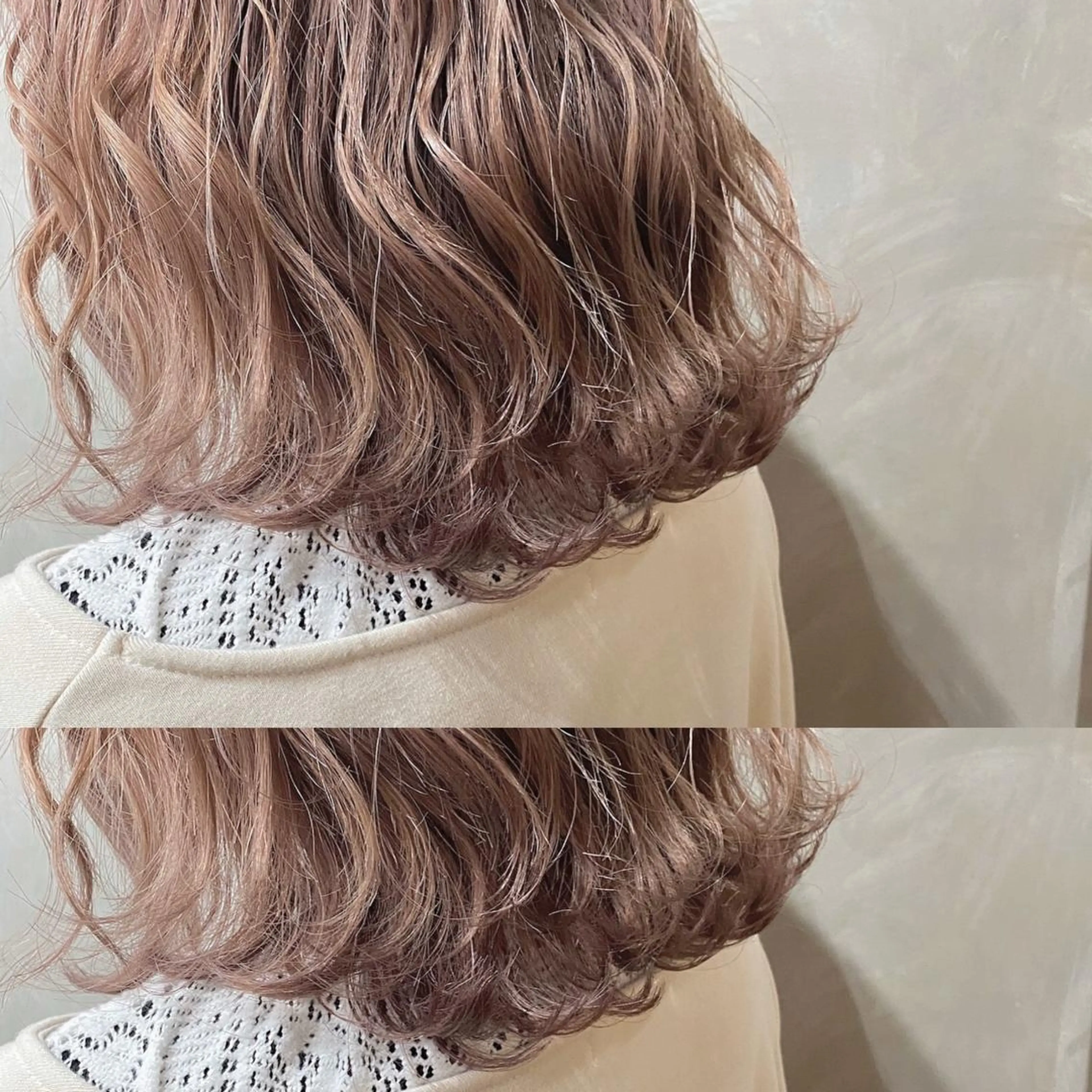 ミディアム カラー ベージュカラー ブリーチ ピンクカラー ピンクベージュ CLUTCH天王寺 西藤遥河のヘアスタイル