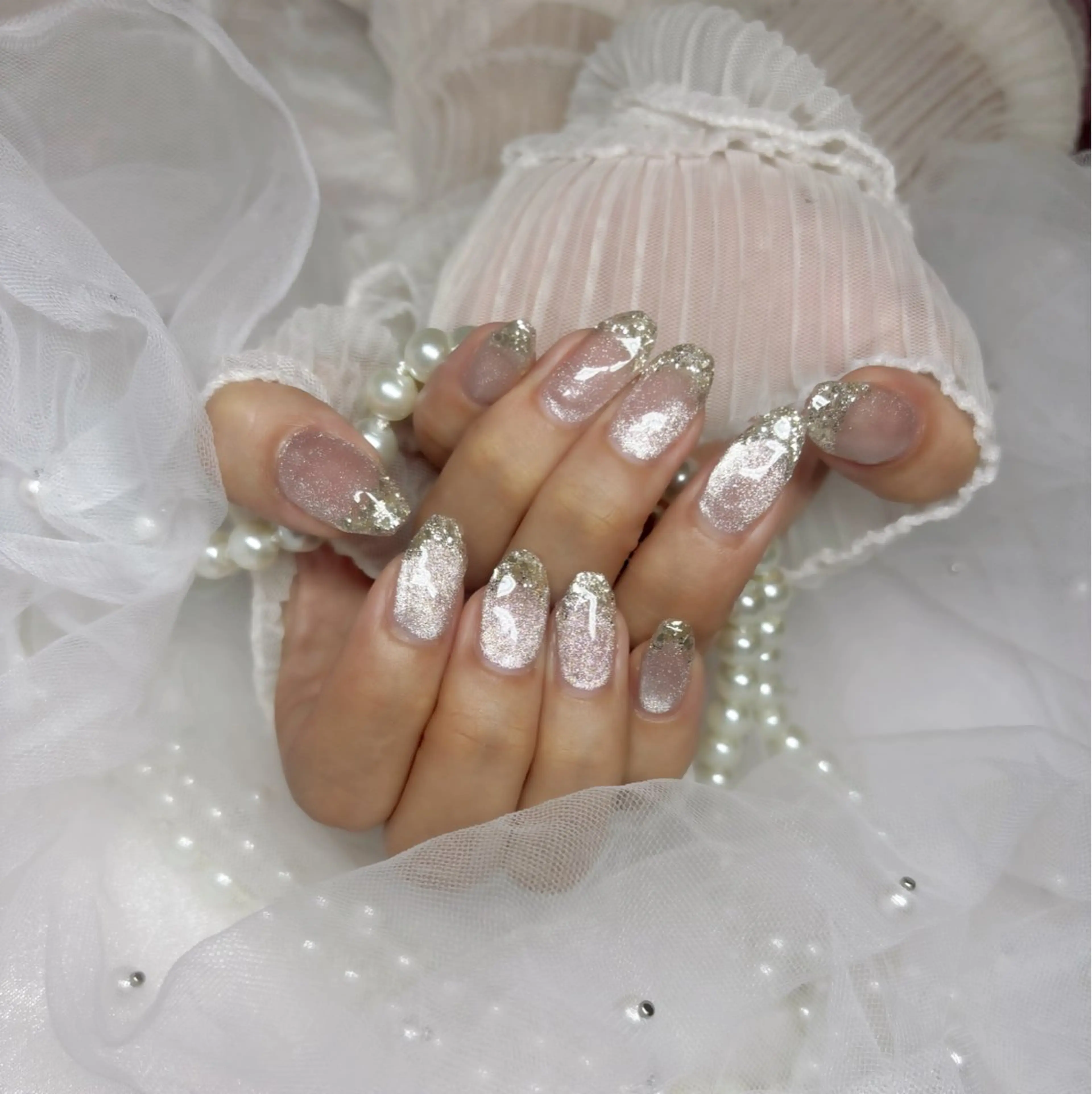 ネイル フレンチネイル ガラスフレンチ ハンドネイル Nail Salon macherieのネイルデザイン