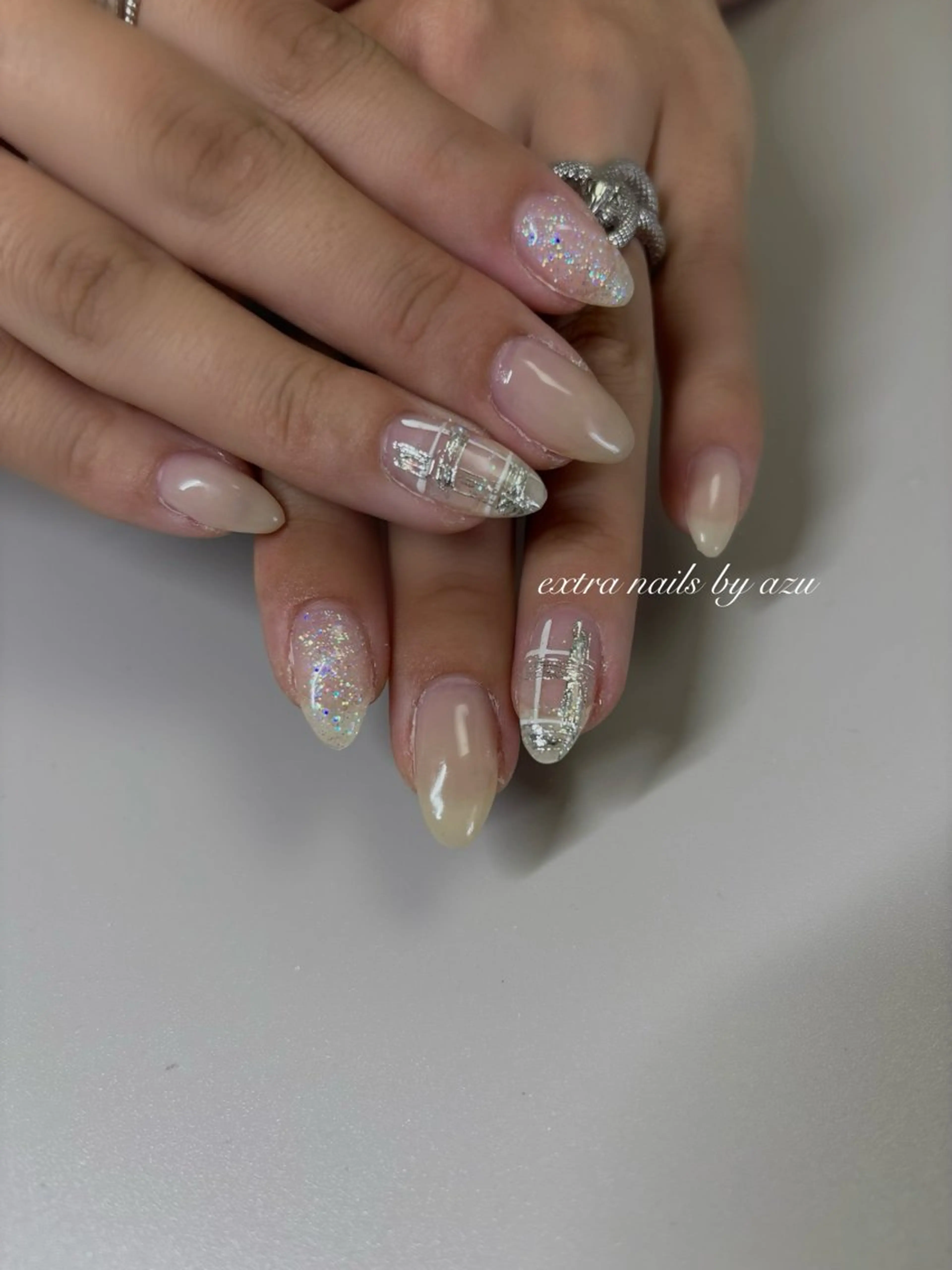 ネイル クリアネイル シルバー ハンドネイル extranails /wax　azuのネイルデザイン