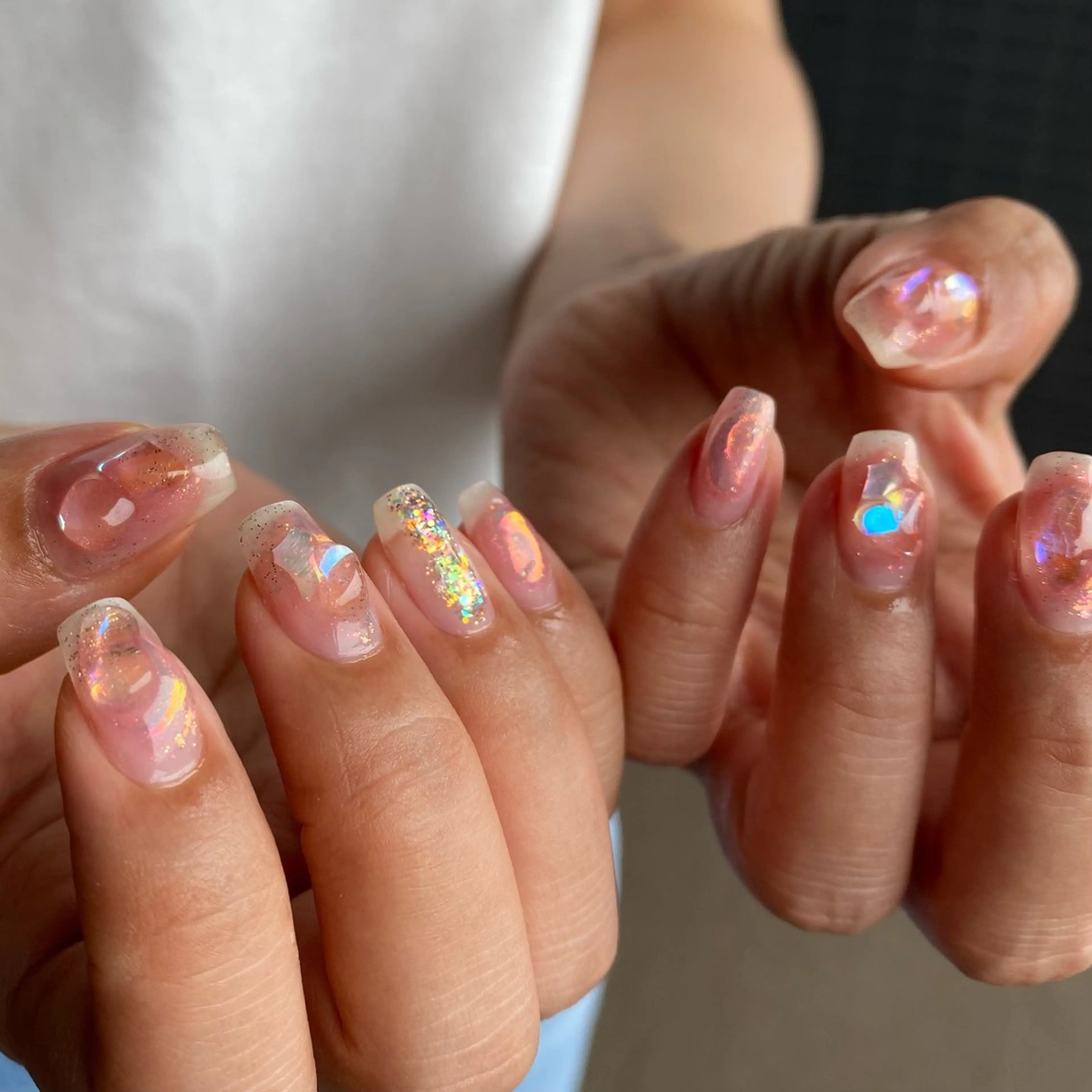 ネイル チークネイル 氷ネイル・うるうるネイル ミラーネイル ニュアンスネイル ピンク ハンドネイル nail amuseのネイルデザイン
