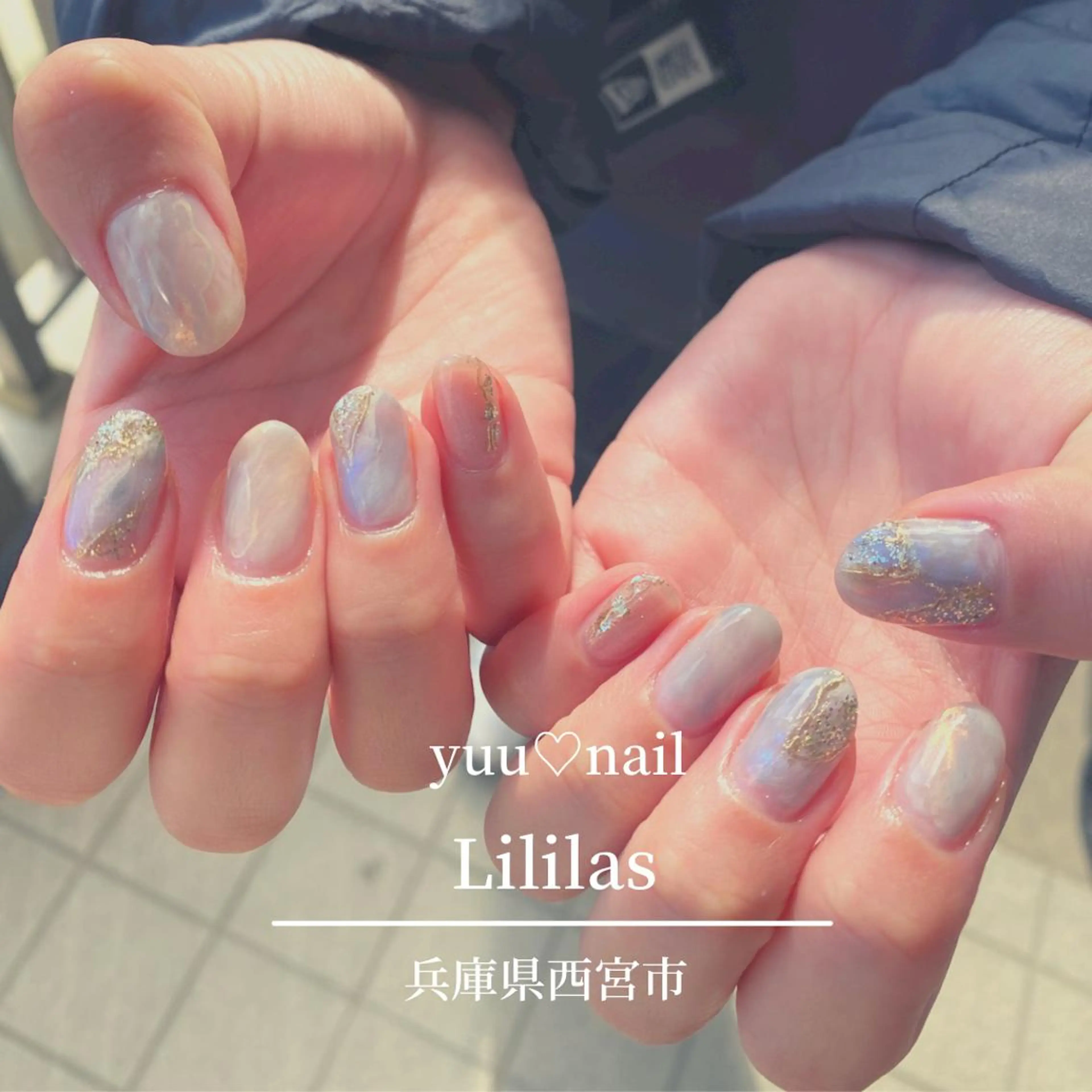 ネイル 長さ出し ジェルネイル ゴールド ミラーネイル ニュアンスネイル Lililas サロン&スクールのネイルデザイン