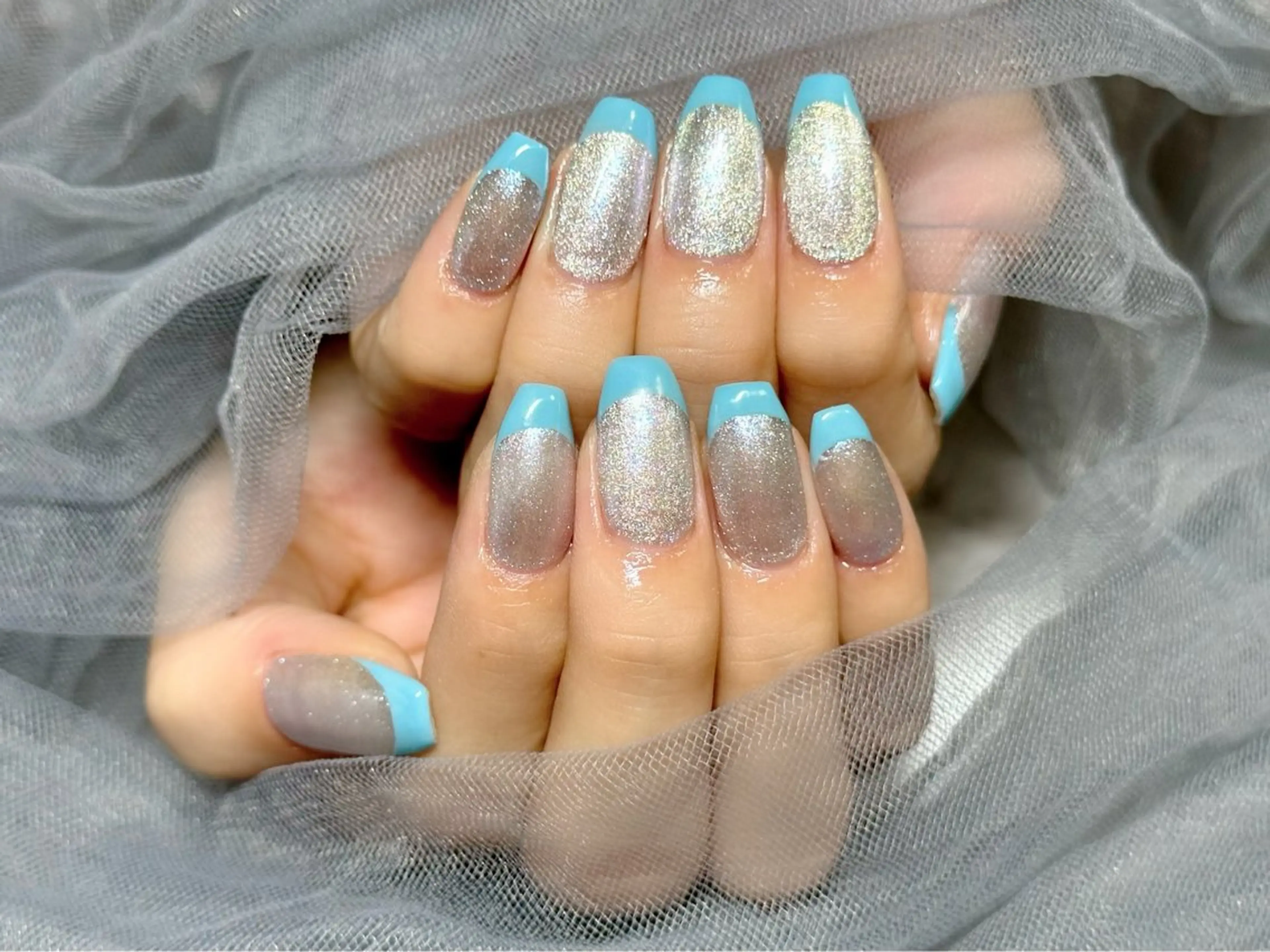 ネイル フレンチネイル 水色 マグネットネイル ハンドネイル KURELLY所属・Nail Salon KURELLYのネイルデザイン