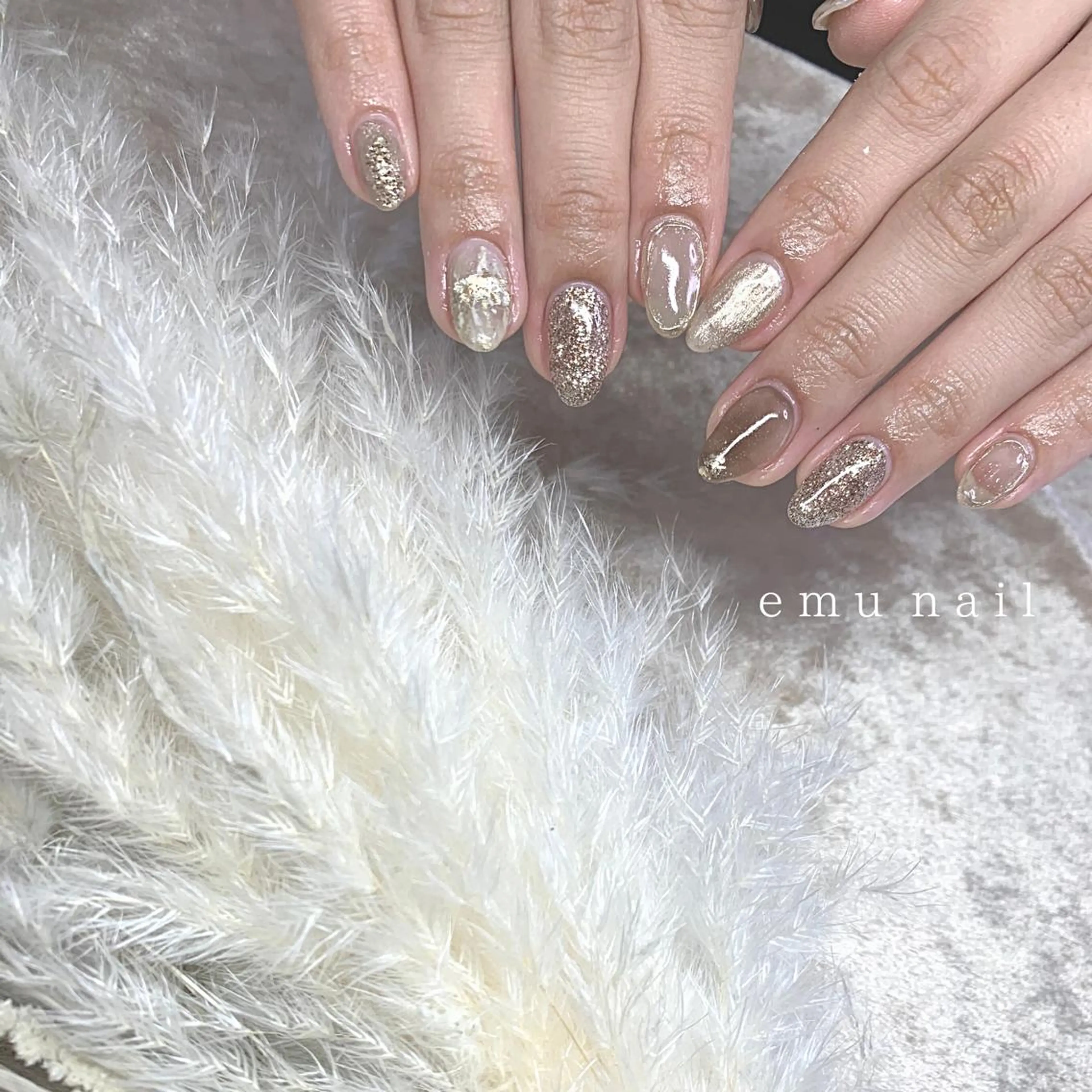 ネイル ブラウン ゴールド ミラーネイル emu nailのネイルデザイン