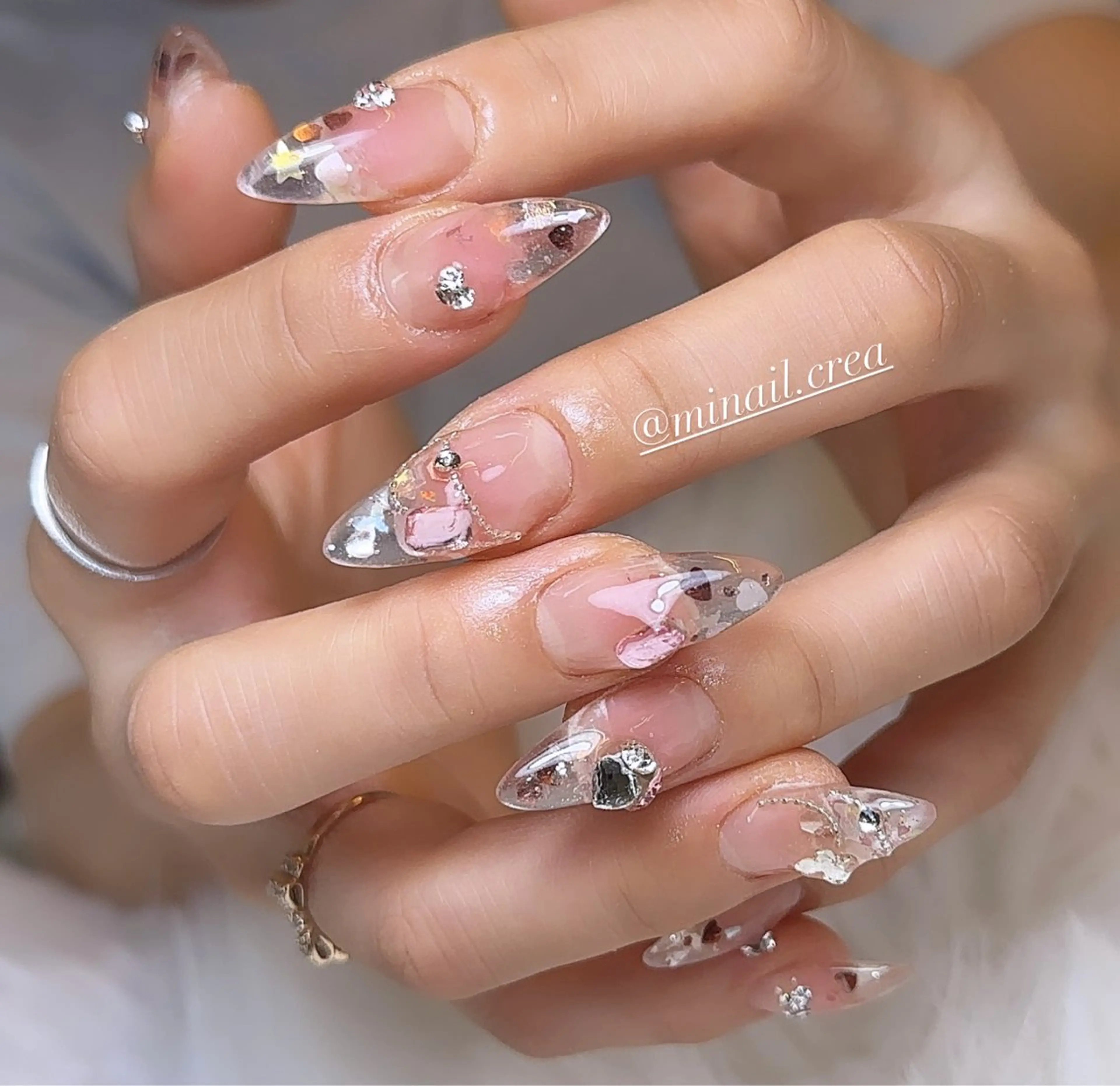 ネイル チークネイル クリアネイル 長さ出し ジェルネイル キラキラネイル CRéA　-private nailsalon-所属・CReA nailのネイルデザイン