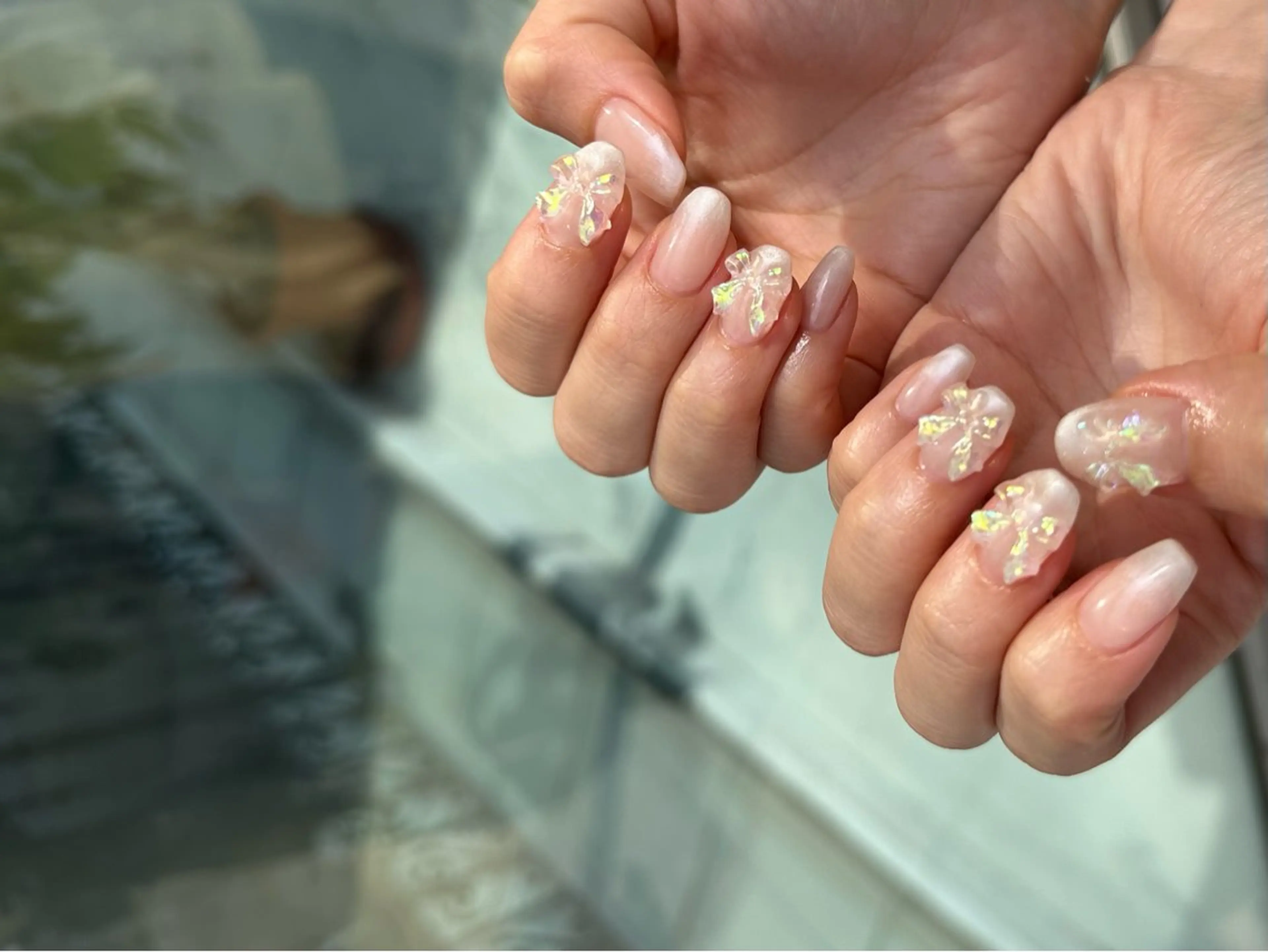 ネイル オーロラネイル リボン ハンドネイル Sato Hanakoのネイルデザイン