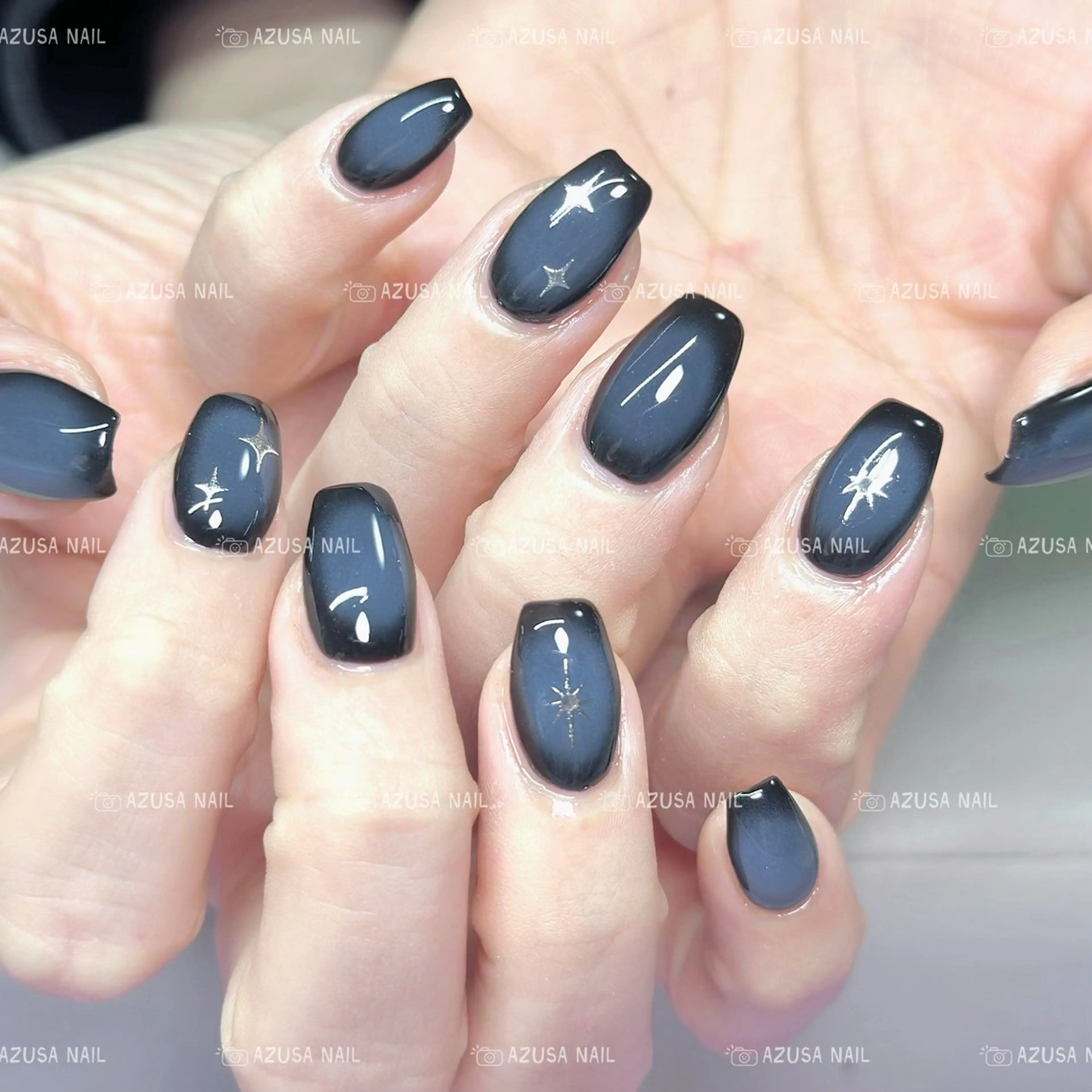 ネイル アートネイル ブルー チークネイル フラッシュネイル フレンチネイル ハンドネイル 🧸自宅ネイル あずさのネイルデザイン